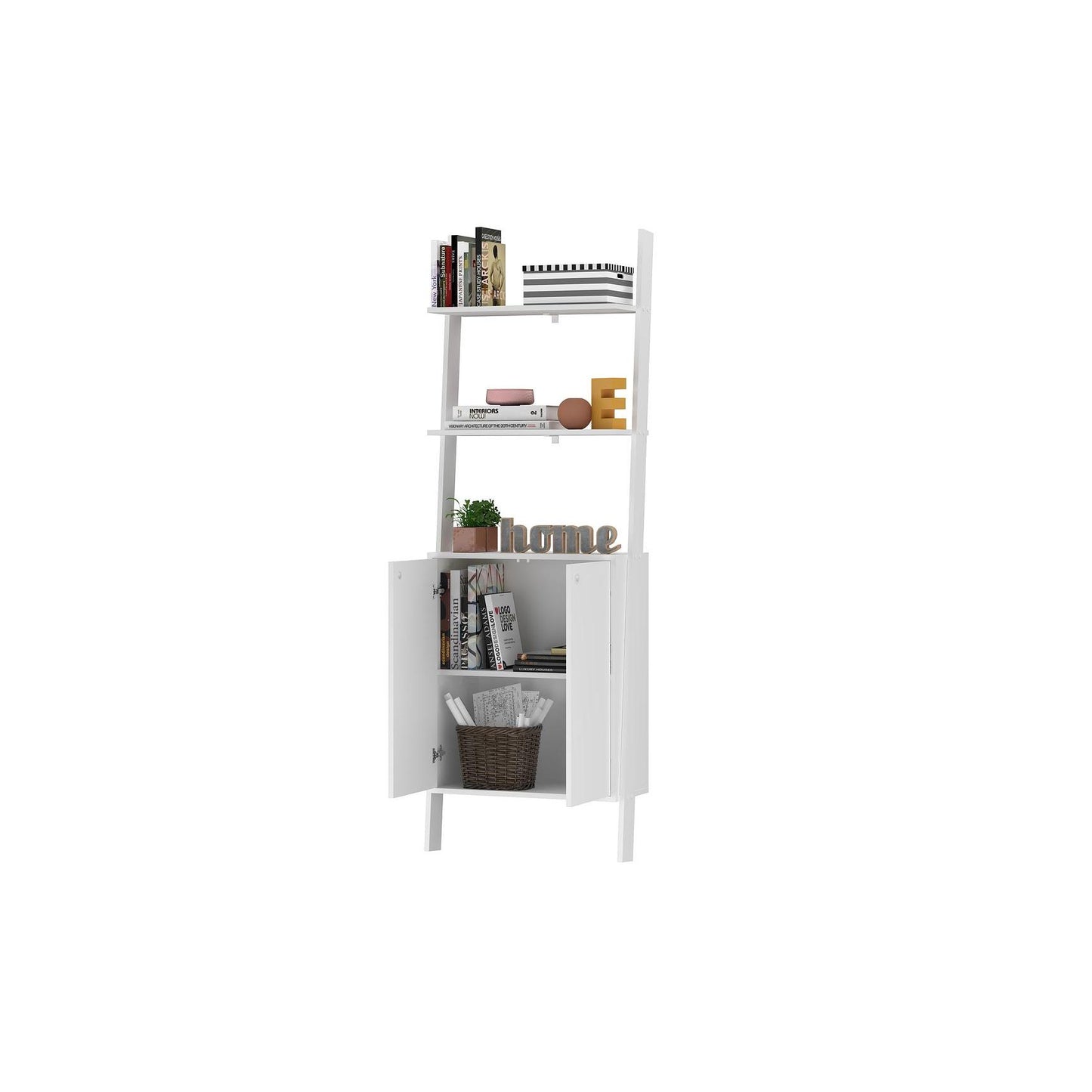 Manhattan Comfort Cooper Ladder Display Cabinet With 2 Floating Shelves In White