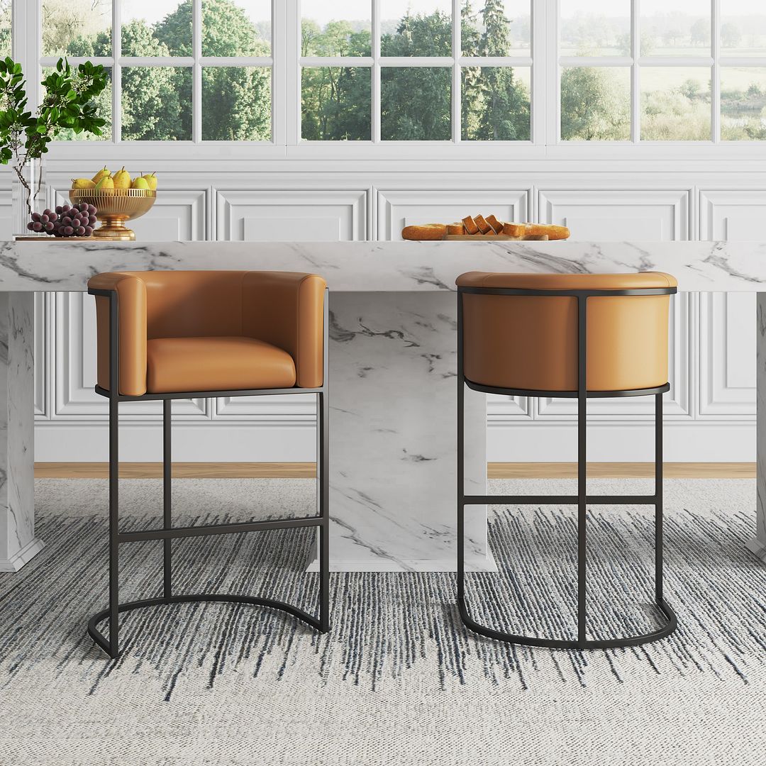 Manhattan Comfort Cosmopolitan 38"H Camel & Black Metal Barstool