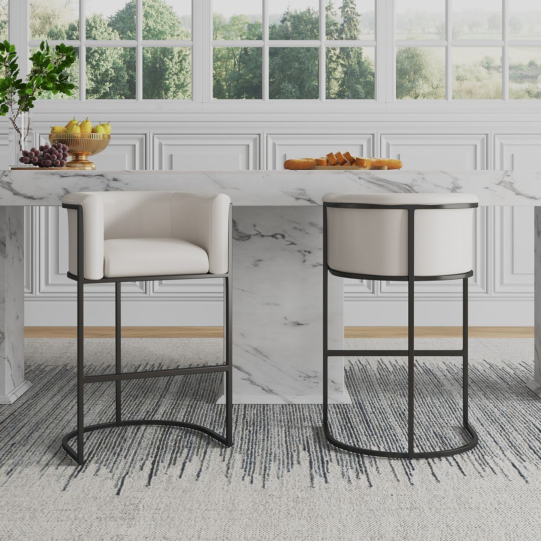 Manhattan Comfort Cosmopolitan 38"H Cream & Black Metal Barstool