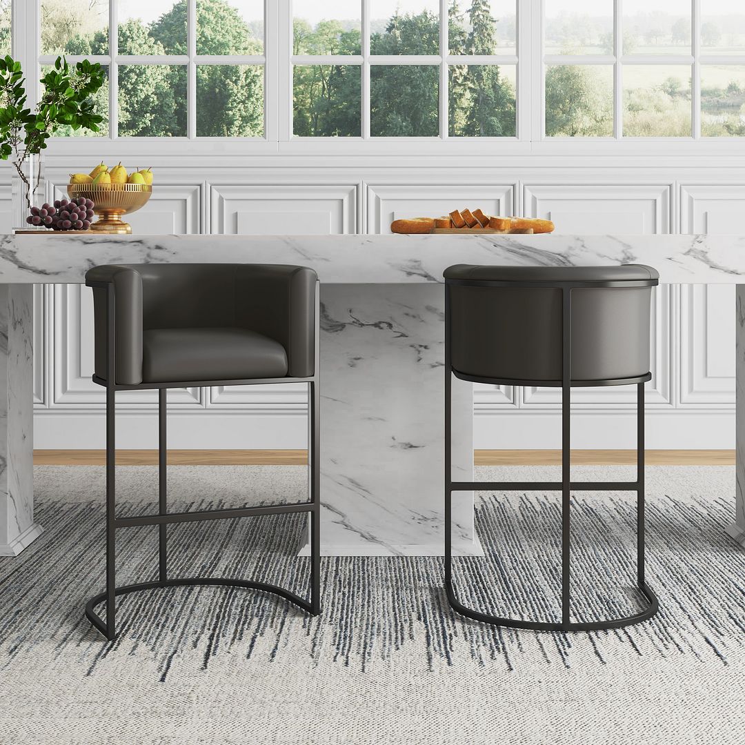 Manhattan Comfort Cosmopolitan 38"H Pebble & Black Metal Barstool