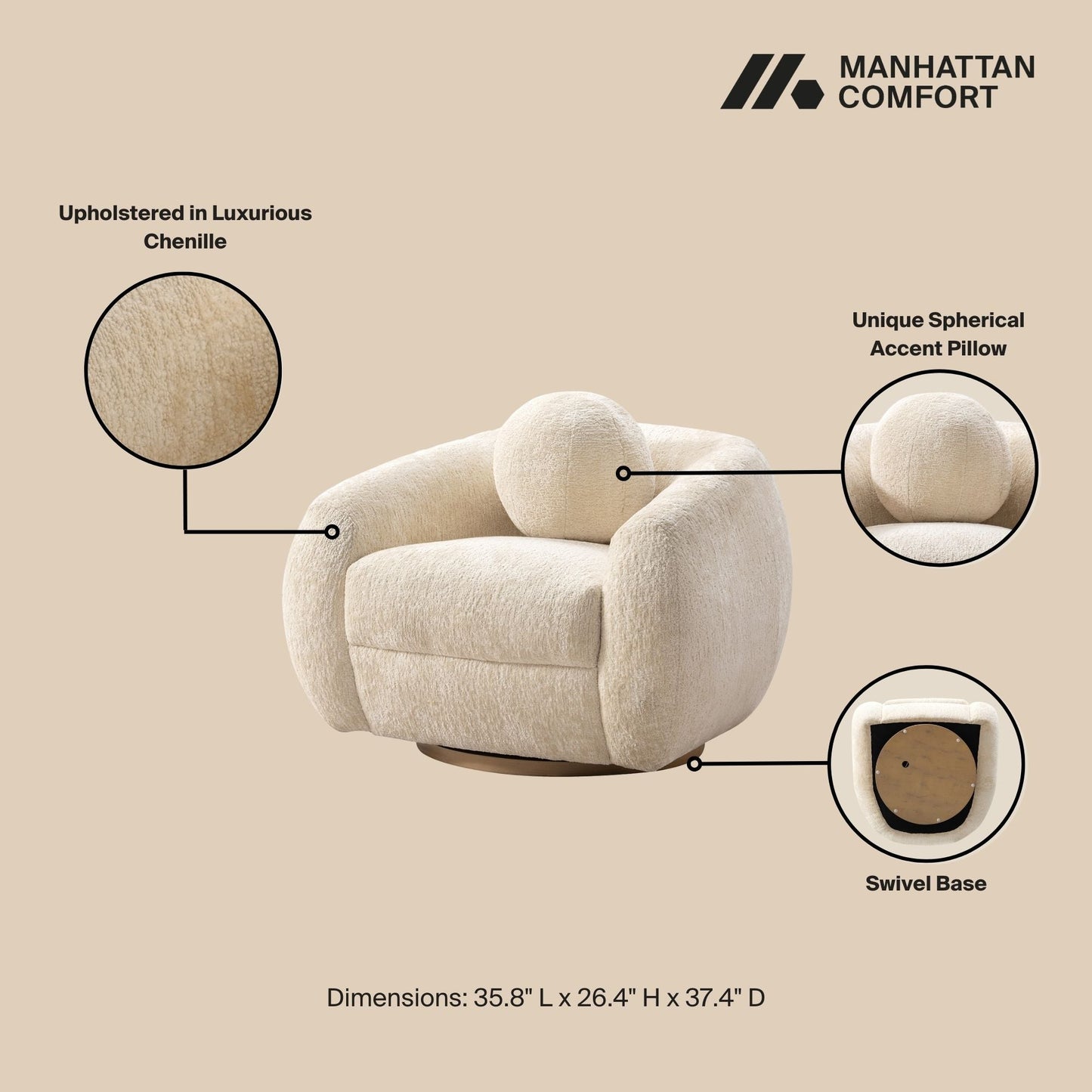 Manhattan Comfort Cream Modern Tribeca Chenille Accent Chair