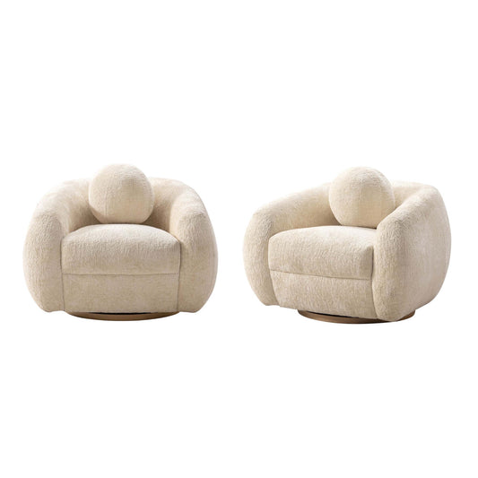 Manhattan Comfort Cream Modern Tribeca Chenille Accent Chair - Set of 2