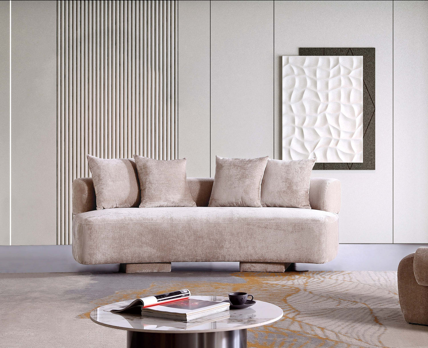 Manhattan Comfort Cream Modern Verandah Chenille 91" Sofa