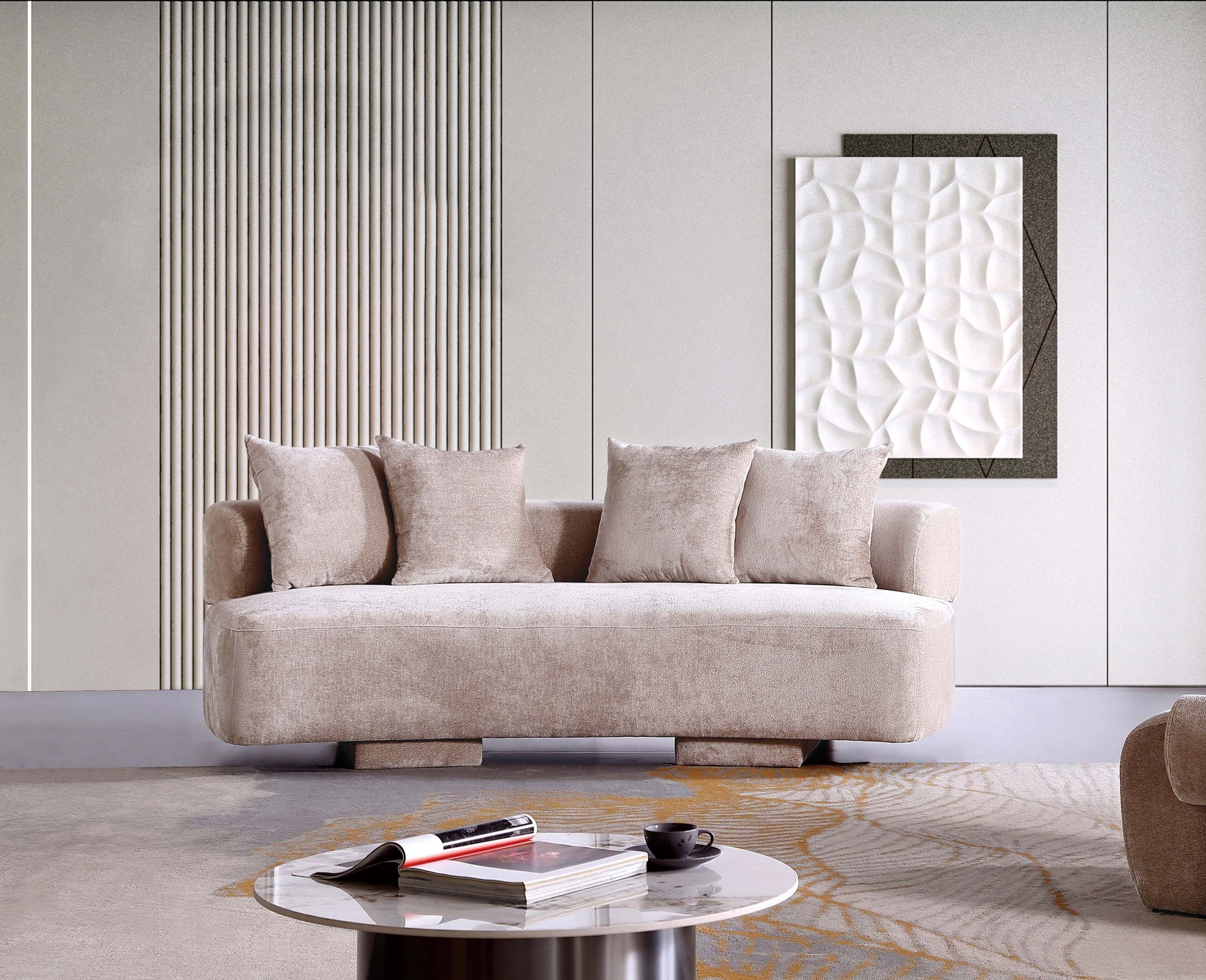 Manhattan Comfort Cream Modern Verandah Chenille 91" Sofa