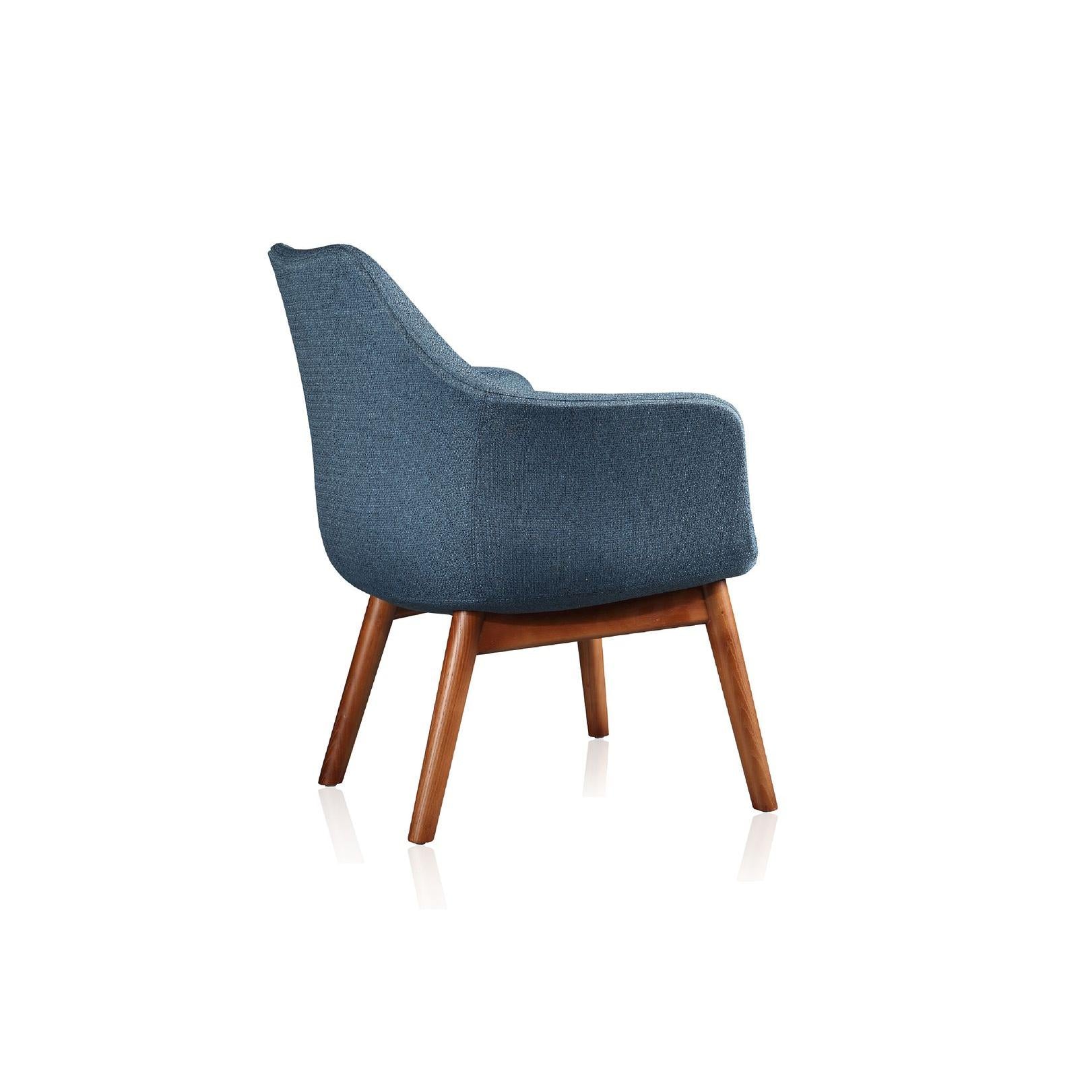 Manhattan Comfort Cronkite Blue & Walnut Twill Accent Chairs In A Set Of 2