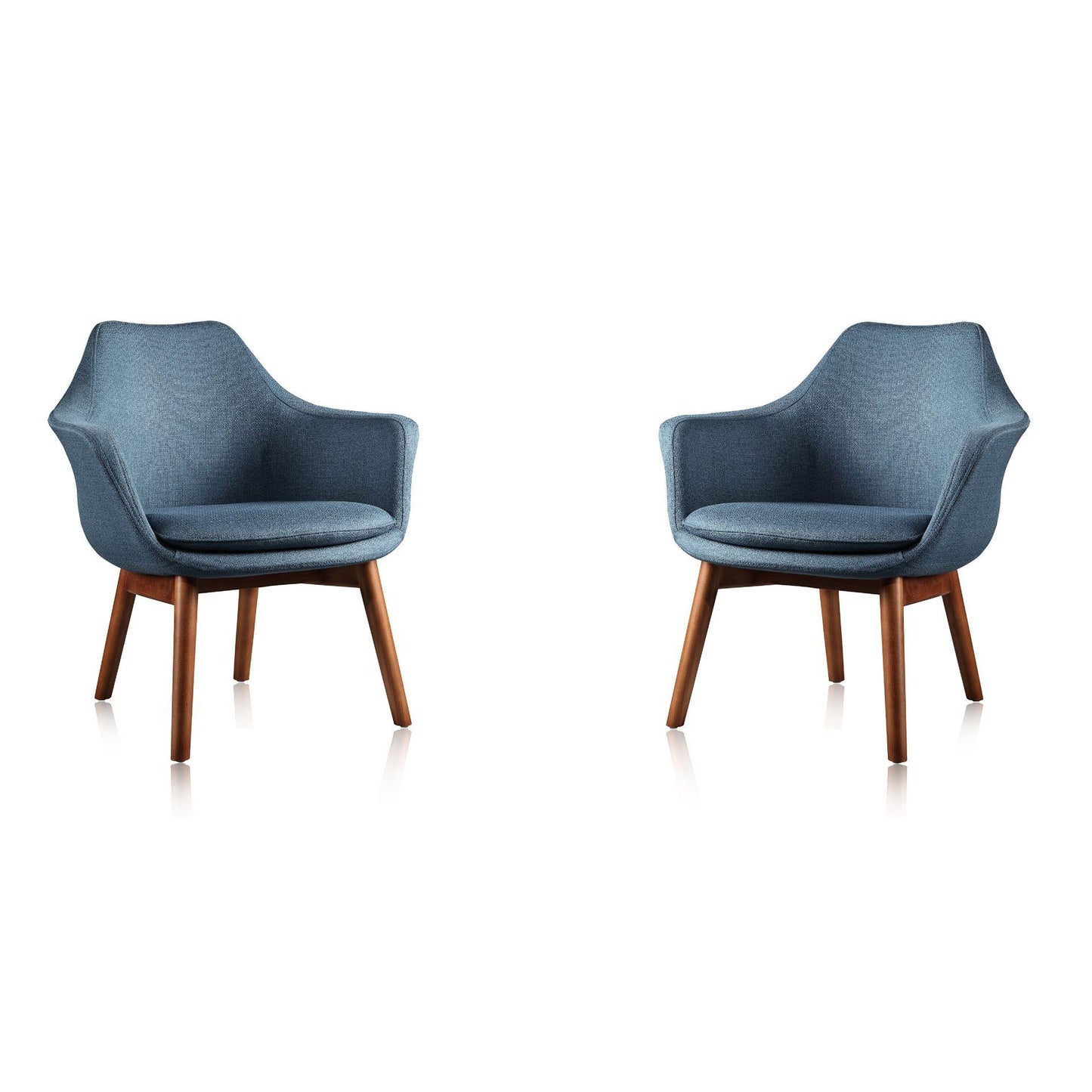 Manhattan Comfort Cronkite Blue & Walnut Twill Accent Chairs In A Set Of 2