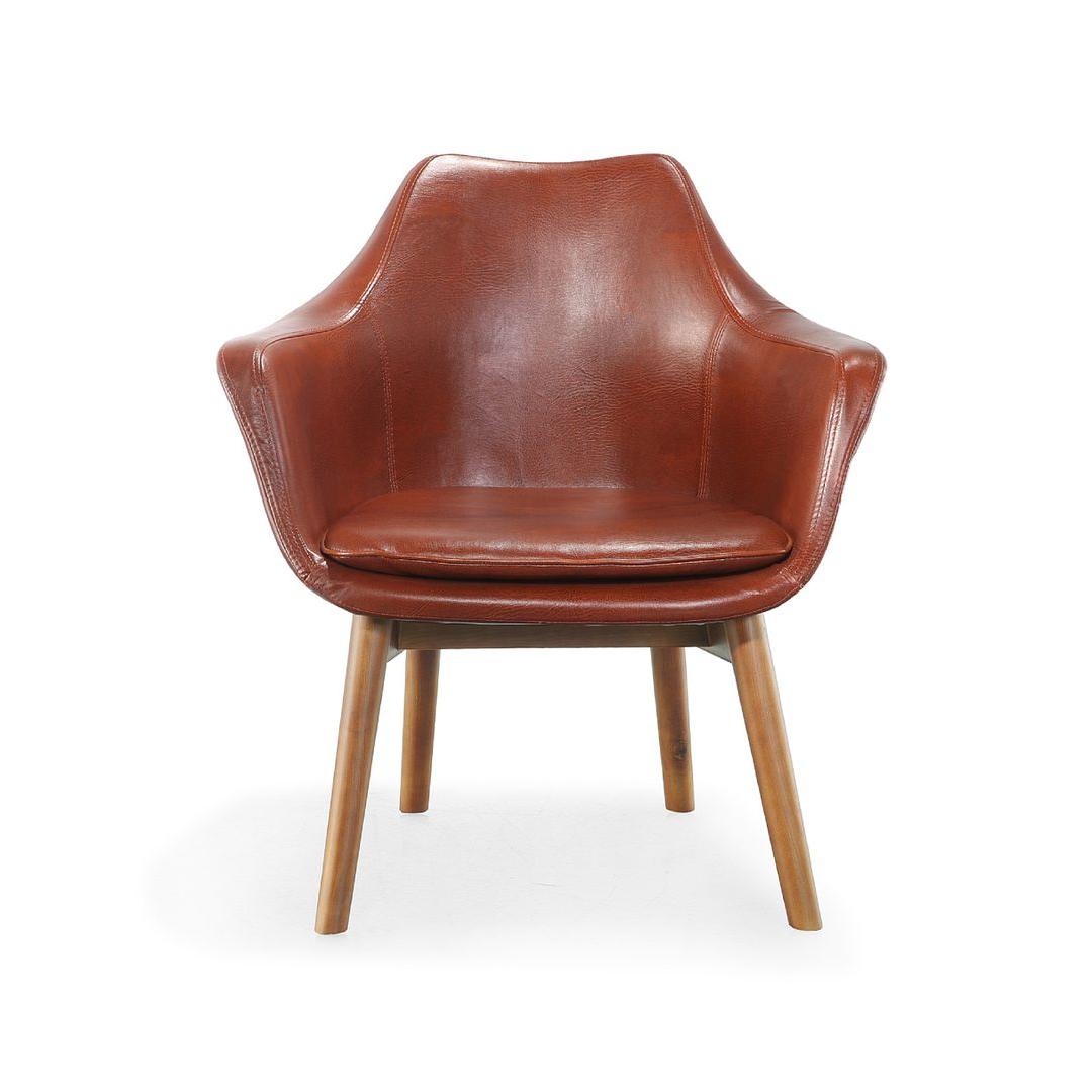 Manhattan Comfort Cronkite Brown & Walnut Faux Leather Accent Chairs In A Set Of 2