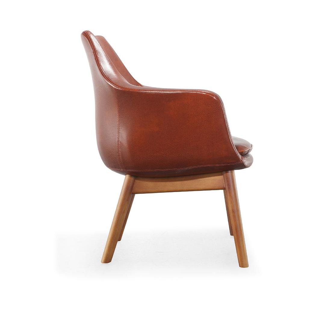 Manhattan Comfort Cronkite Brown & Walnut Faux Leather Accent Chairs In A Set Of 2