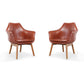 Manhattan Comfort Cronkite Brown & Walnut Faux Leather Accent Chairs In A Set Of 2