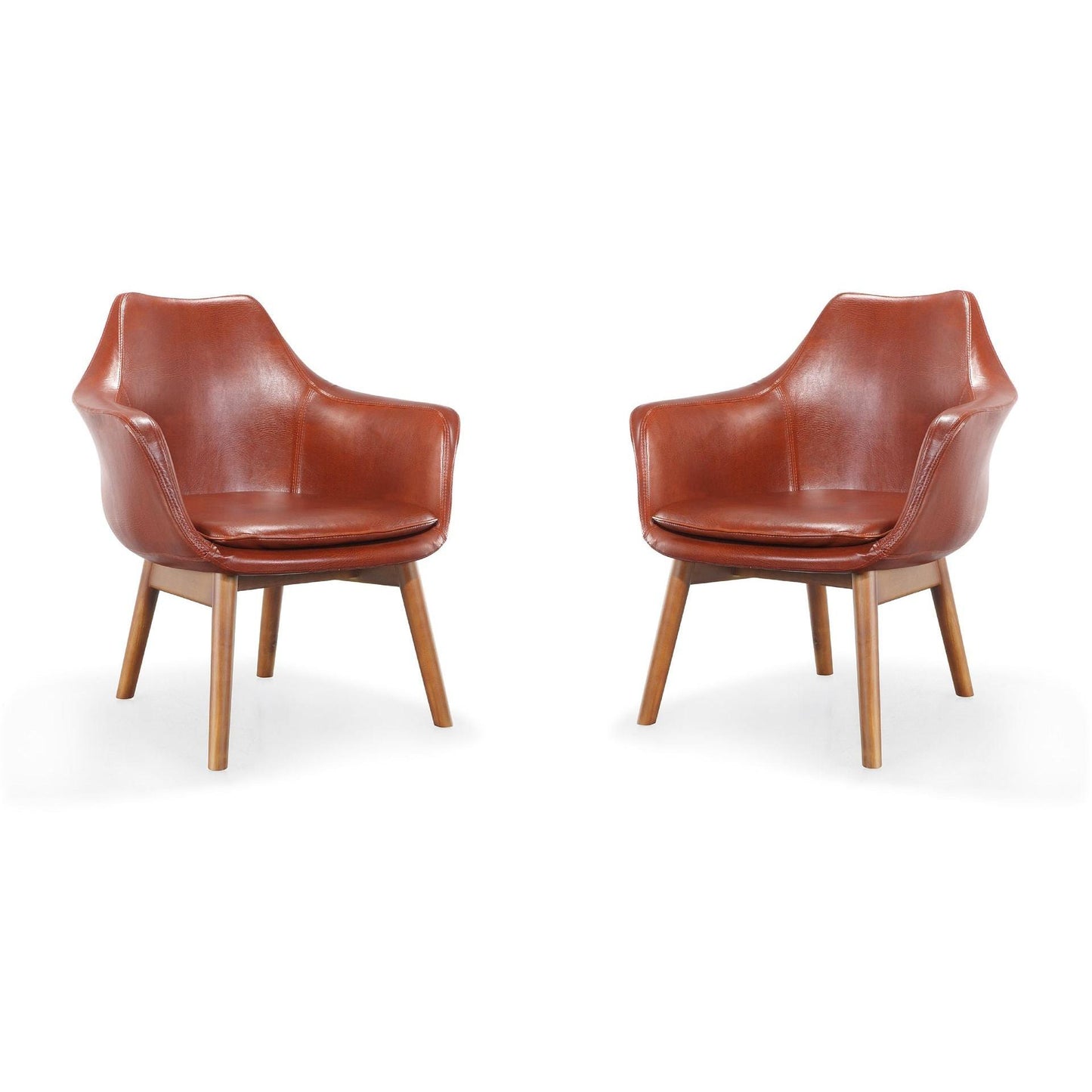 Manhattan Comfort Cronkite Brown & Walnut Faux Leather Accent Chairs In A Set Of 2