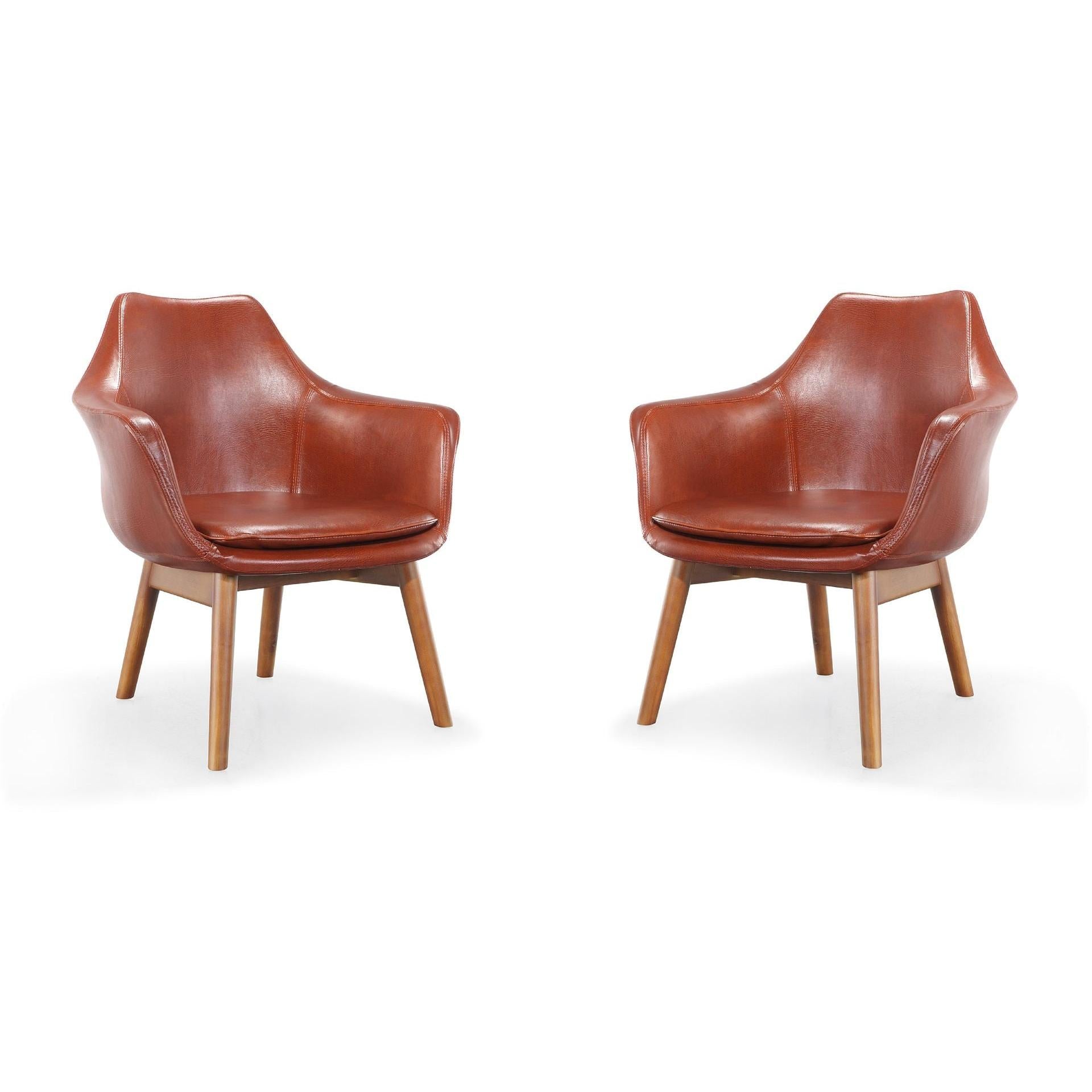 Manhattan Comfort Cronkite Brown & Walnut Faux Leather Accent Chairs In A Set Of 2