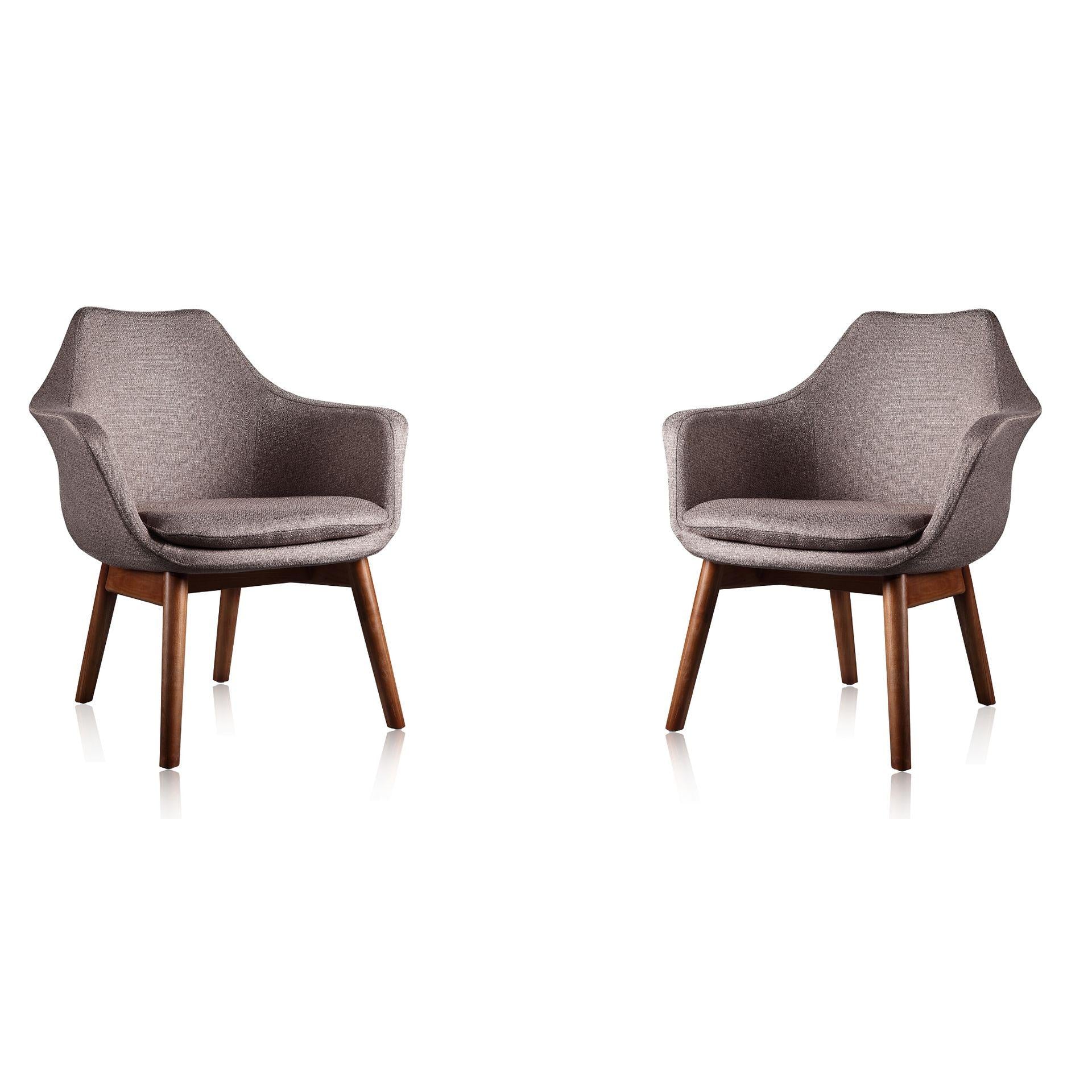 Manhattan Comfort Cronkite Gray & Walnut Twill Accent Chairs In A Set Of 2
