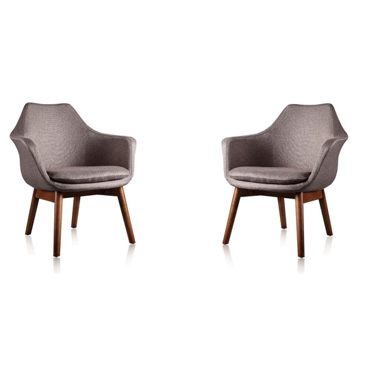 Manhattan Comfort Cronkite Gray & Walnut Twill Accent Chairs In A Set Of 2