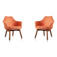 Manhattan Comfort Cronkite Orange & Walnut Twill Accent Chairs In A Set Of 2