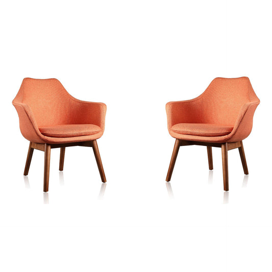 Manhattan Comfort Cronkite Orange & Walnut Twill Accent Chairs In A Set Of 2