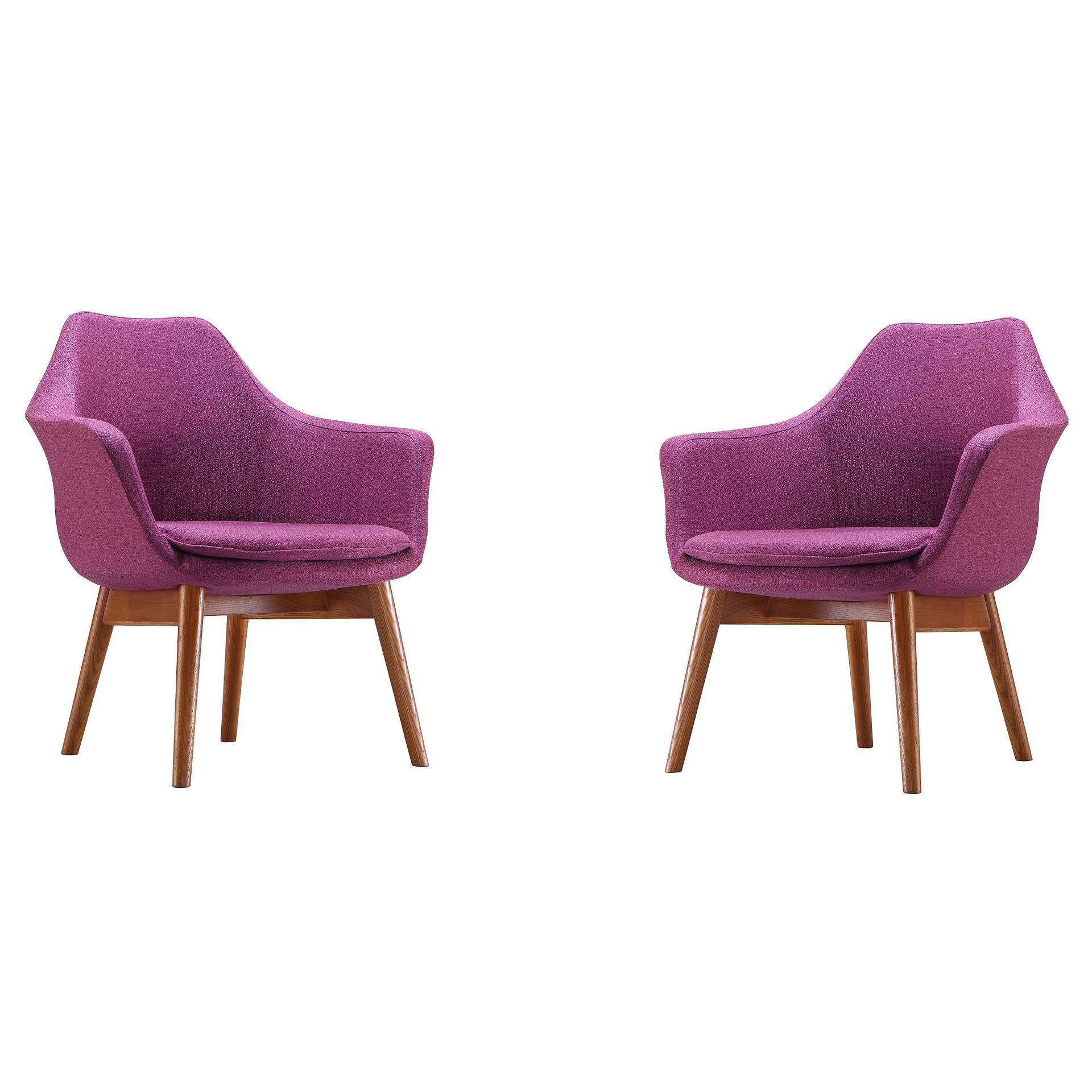 Manhattan Comfort Cronkite Plum & Walnut Twill Accent Chairs In A Set Of 2