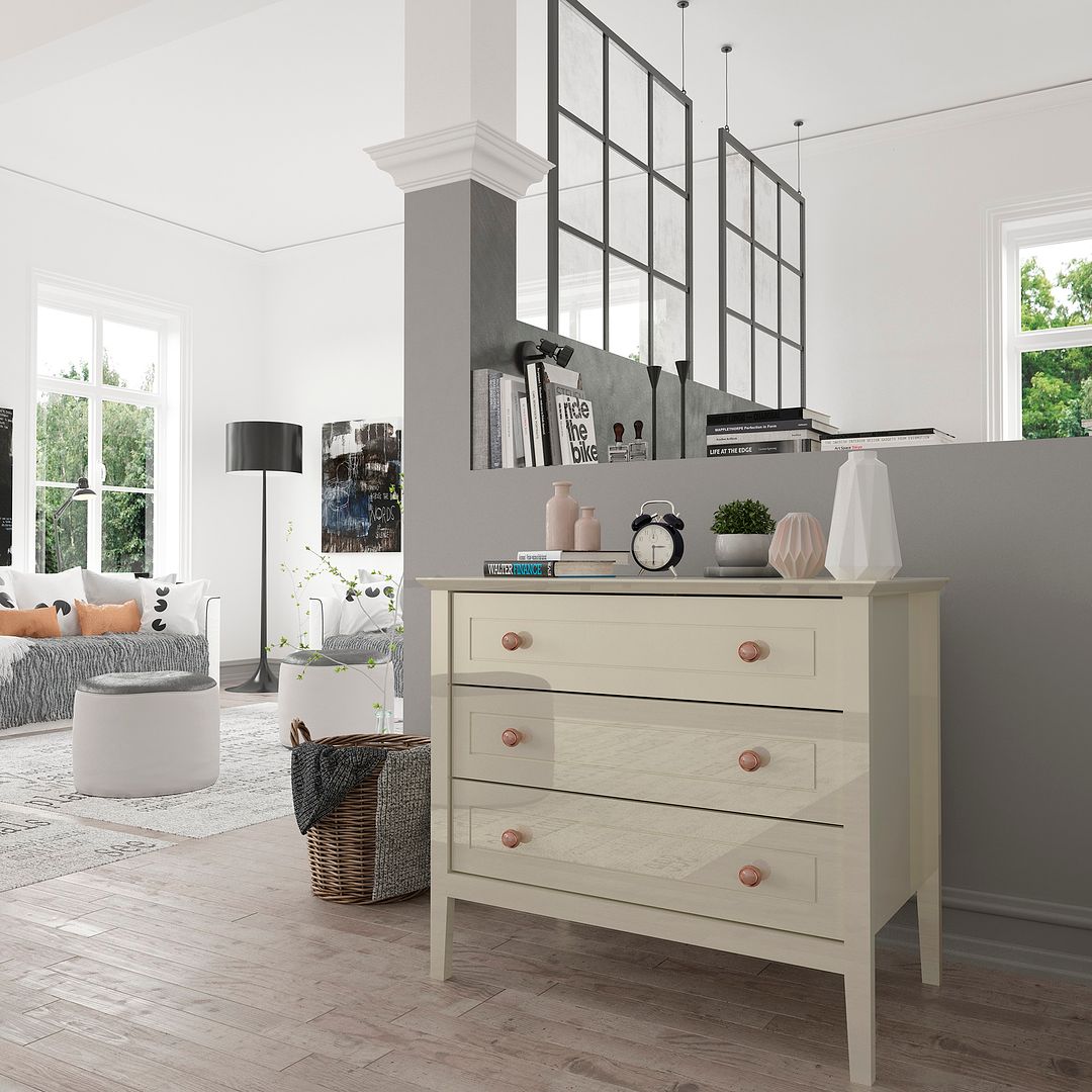 Manhattan Comfort Crown 31" Dresser In Glossy Off White With 3 Drawers