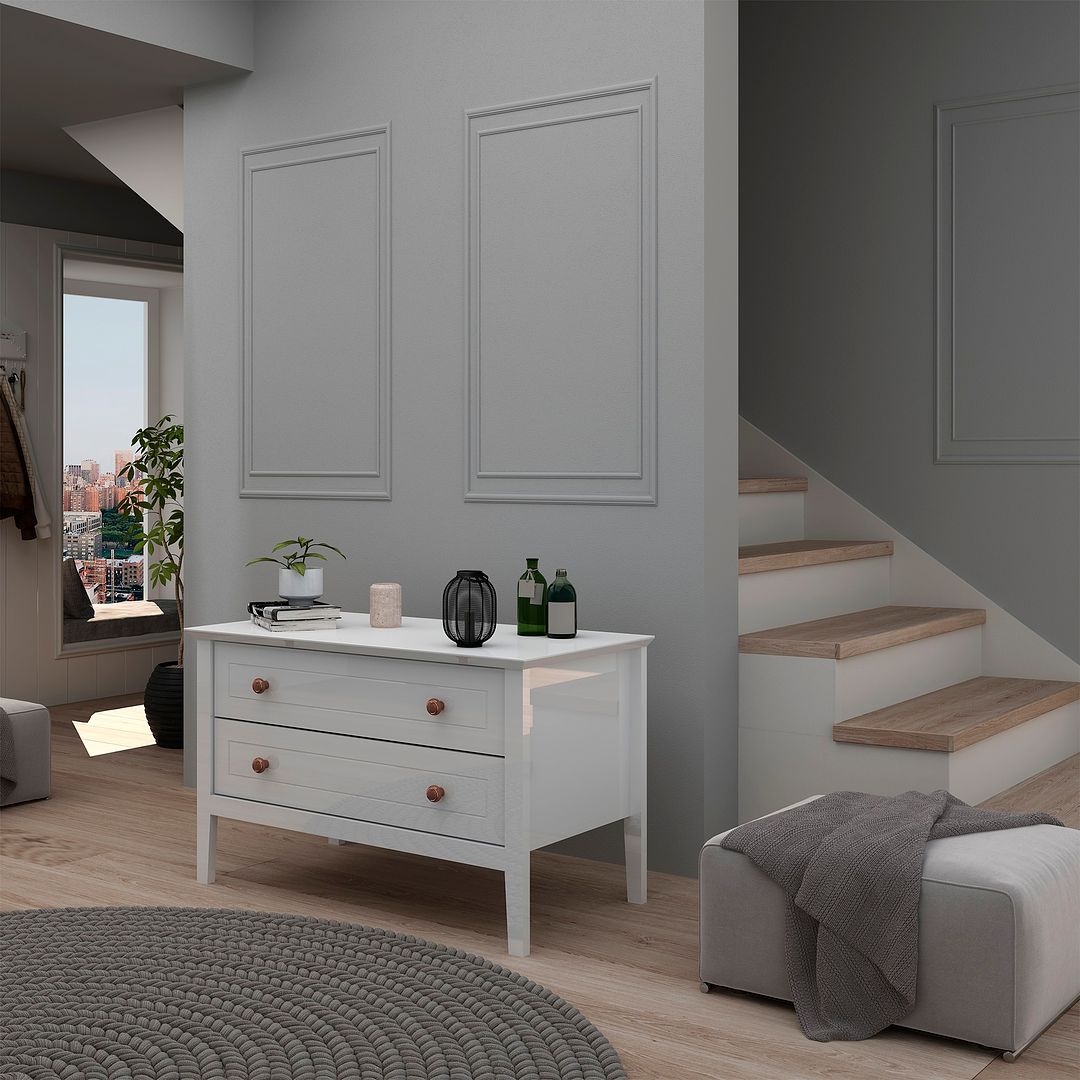 Manhattan Comfort Crown 31" Dresser In Glossy White With 2 Drawers