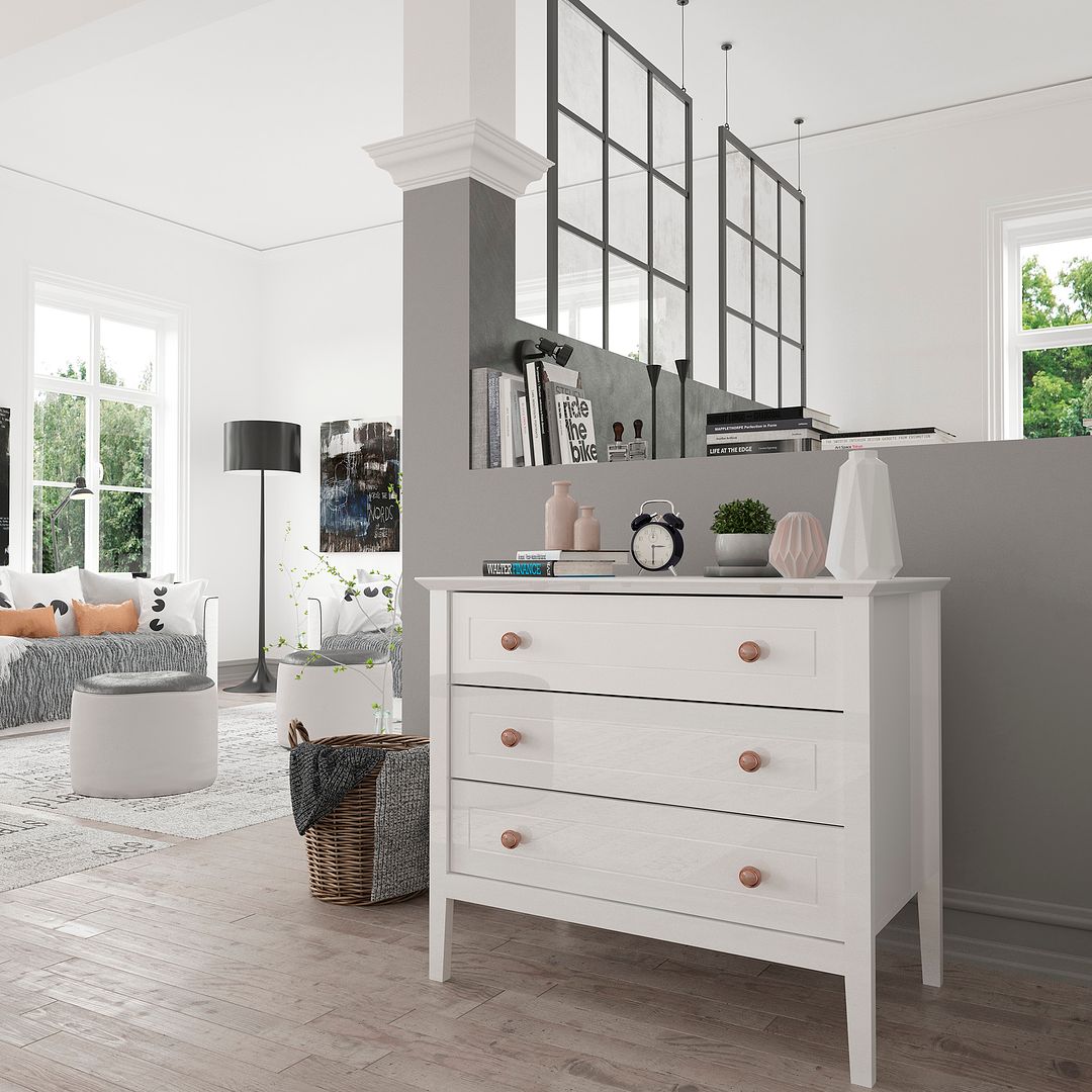 Manhattan Comfort Crown 31" Dresser In Glossy White With 3 Drawers