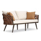Manhattan Comfort Crown 4-Piece Metal Patio Conversation Set With Brown & White Cushions