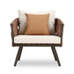 Manhattan Comfort Crown 4-Piece Metal Patio Conversation Set With Brown & White Cushions