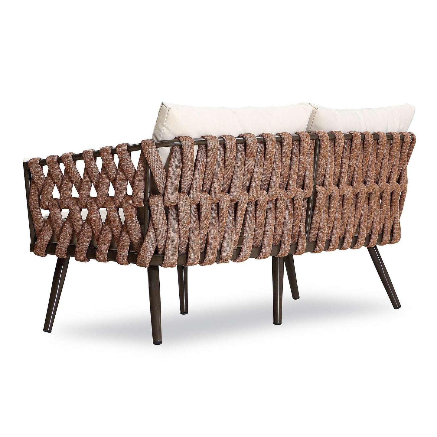 Manhattan Comfort Crown 4-Piece Metal Patio Conversation Set With Brown & White Cushions
