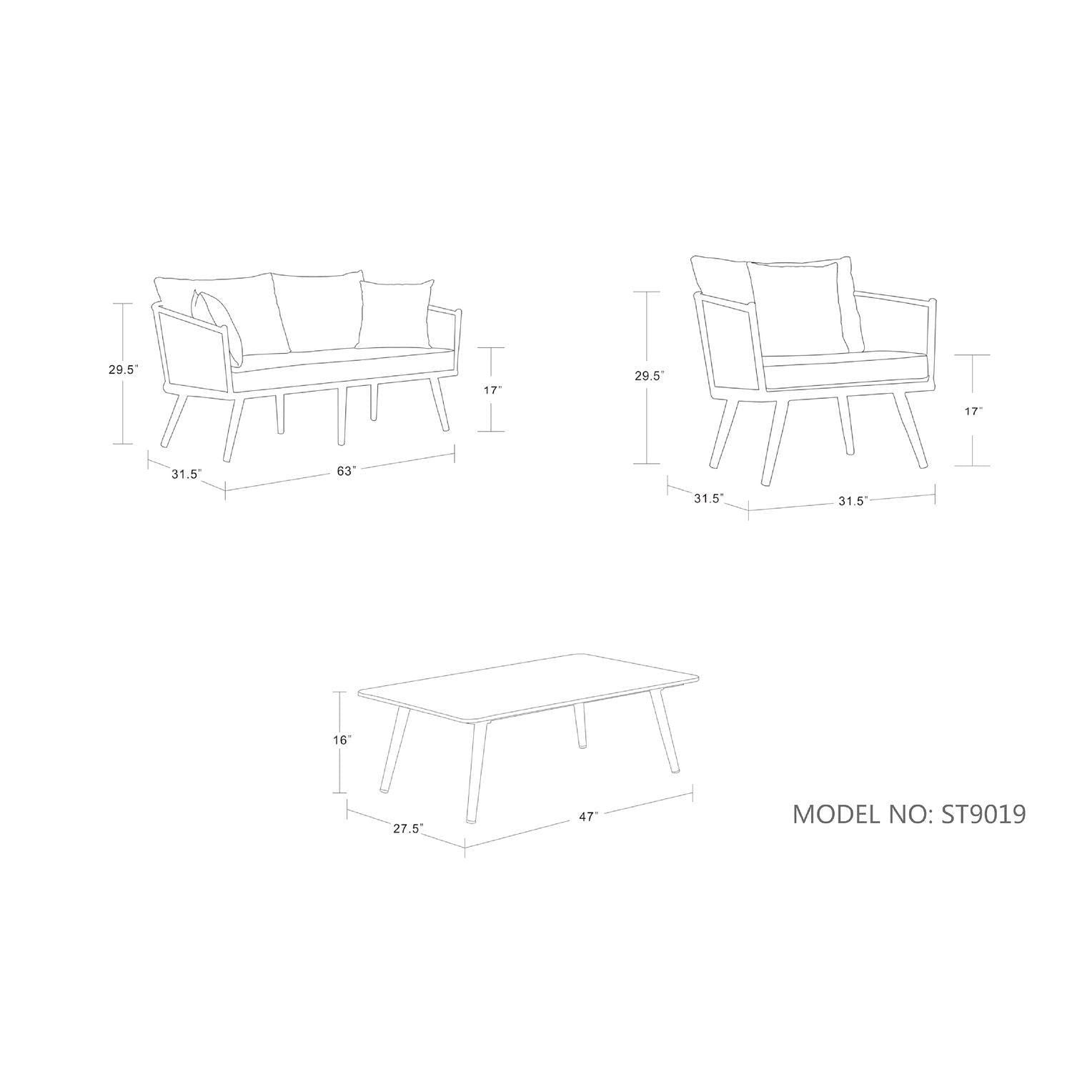Manhattan Comfort Crown 4-Piece Metal Patio Conversation Set With Brown & White Cushions