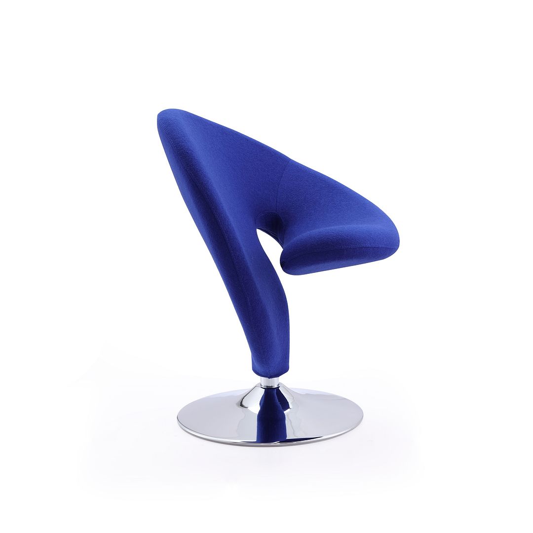 Manhattan Comfort Curl Blue & Polished Chrome Wool Blend Swivel Accent Chair