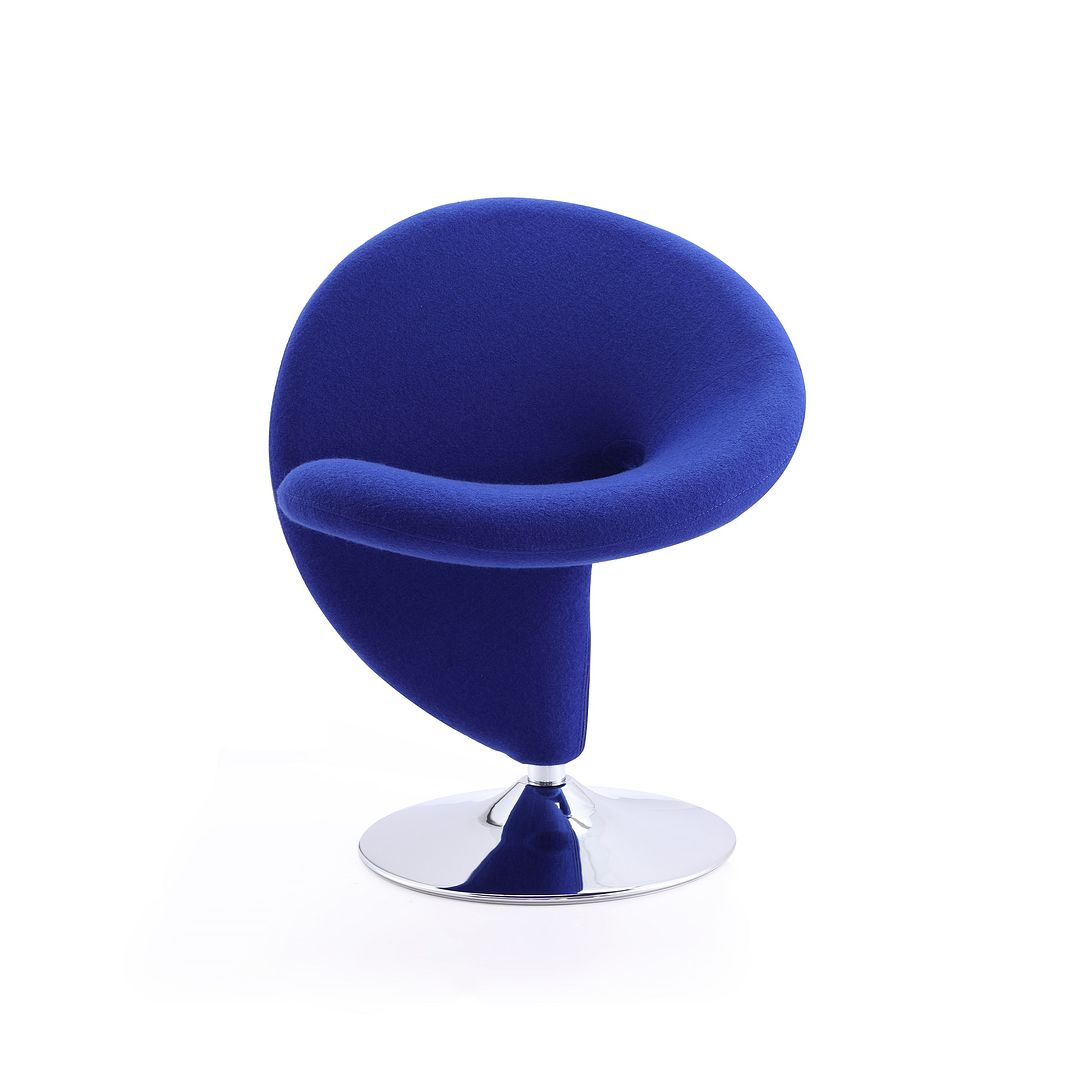 Manhattan Comfort Curl Blue & Polished Chrome Wool Blend Swivel Accent Chair