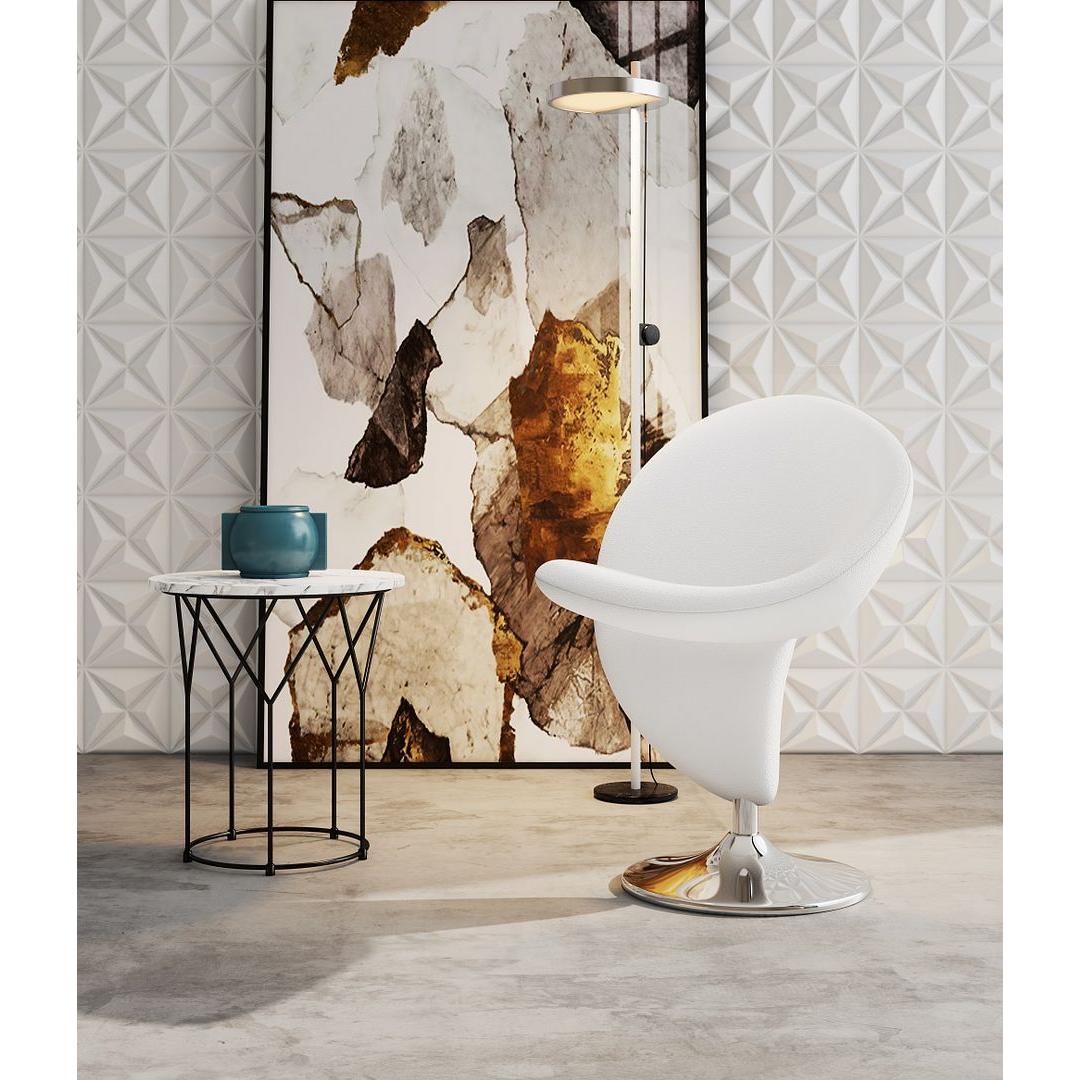 Manhattan Comfort Curl Cream & Polished Chrome Wool Blend Swivel Accent Chair