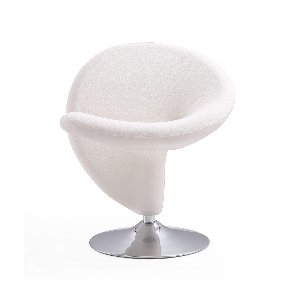 Manhattan Comfort Curl Cream & Polished Chrome Wool Blend Swivel Accent Chair