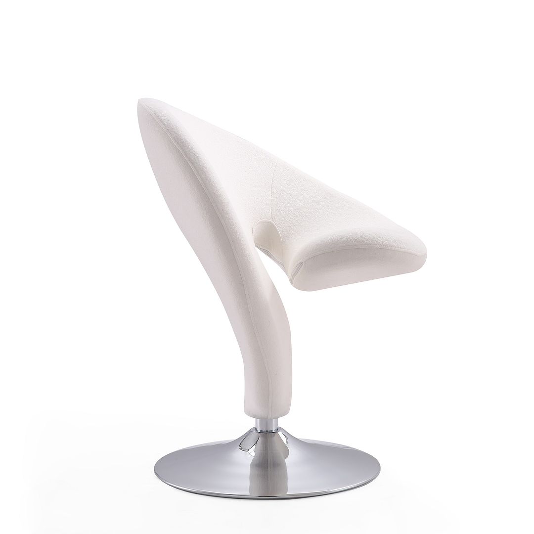 Manhattan Comfort Curl Cream & Polished Chrome Wool Blend Swivel Accent Chair