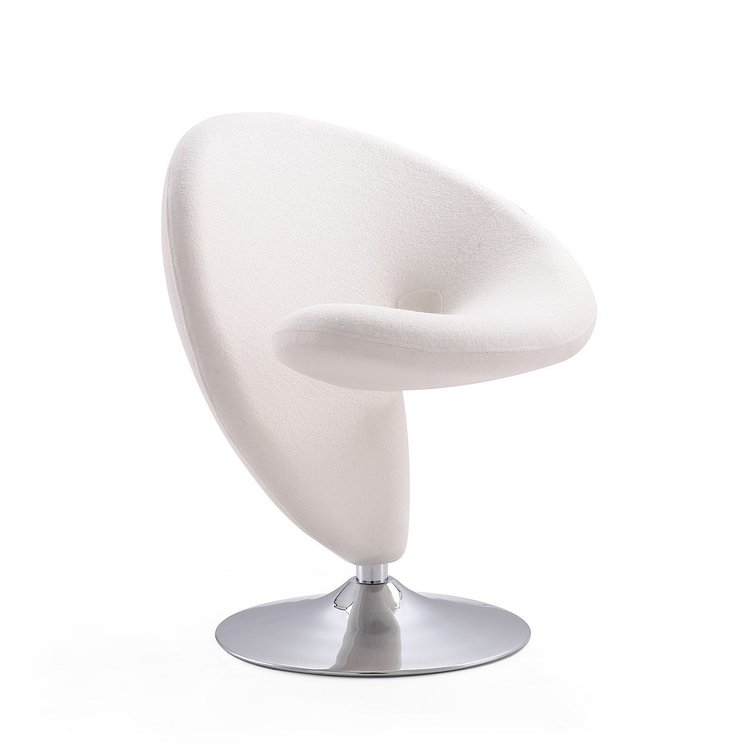 Manhattan Comfort Curl Cream & Polished Chrome Wool Blend Swivel Accent Chair