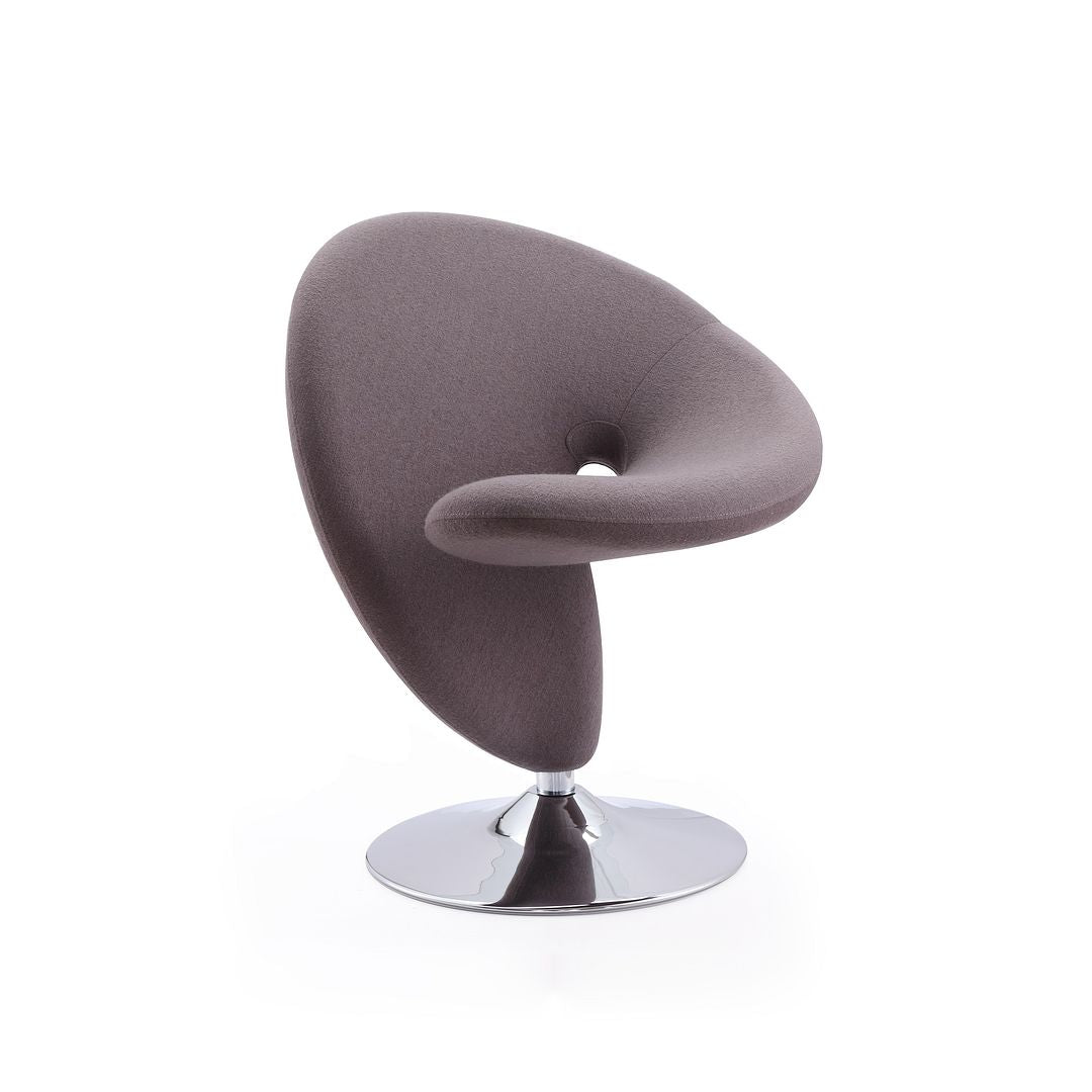 Manhattan Comfort Curl Gray & Polished Chrome Wool Blend Swivel Accent Chair