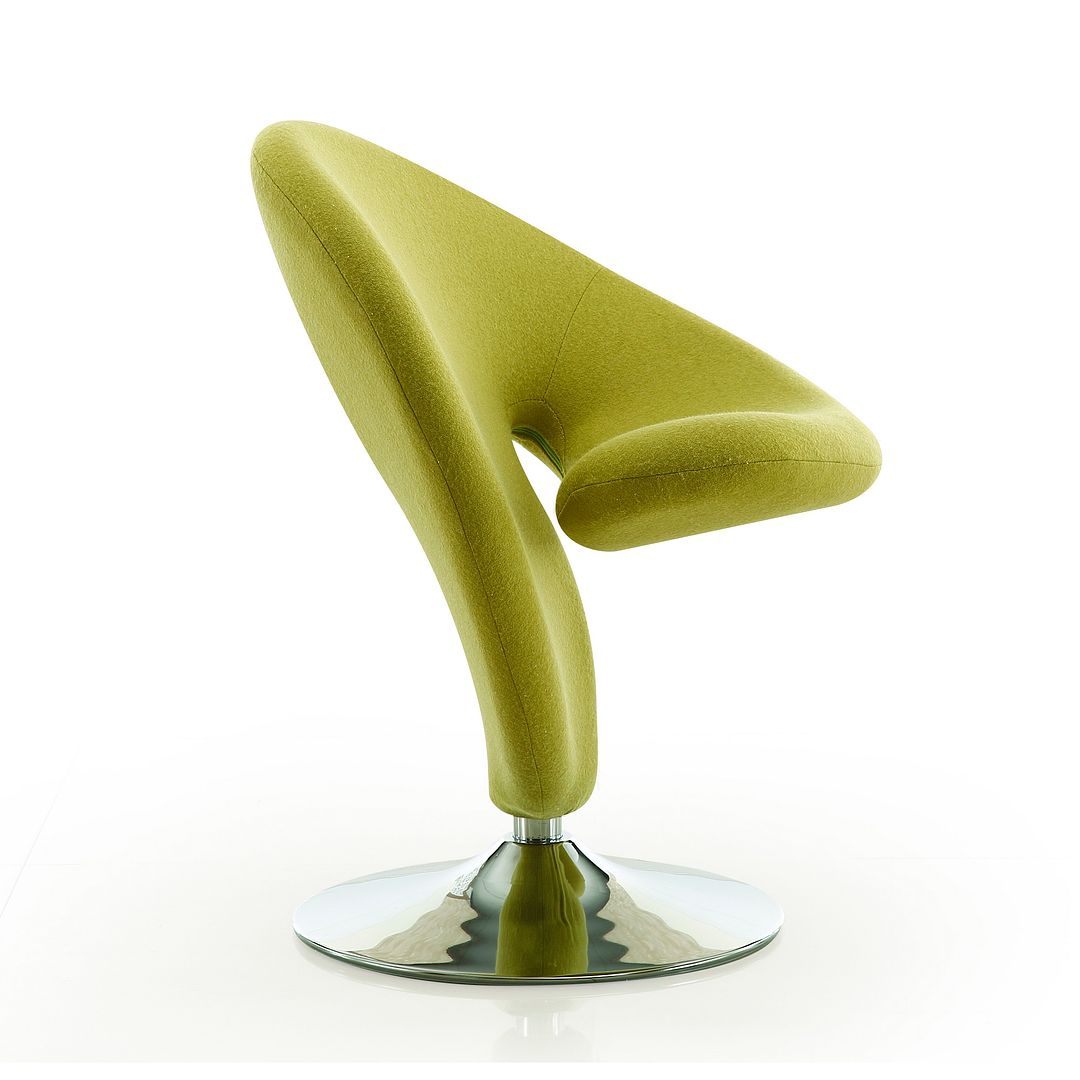 Manhattan Comfort Curl Green & Polished Chrome Wool Blend Swivel Accent Chair