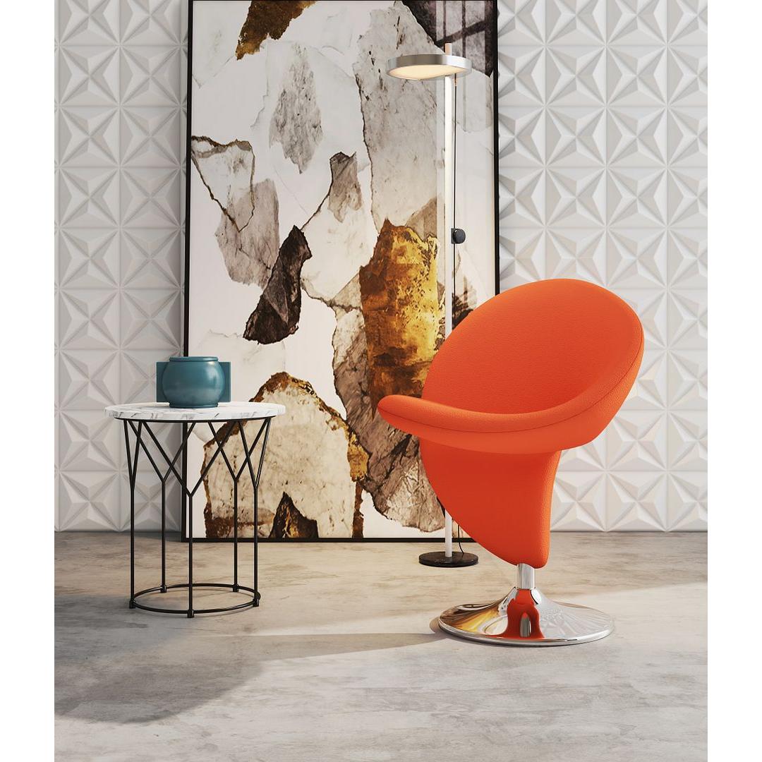 Manhattan Comfort Curl Orange & Polished Chrome Wool Blend Swivel Accent Chair