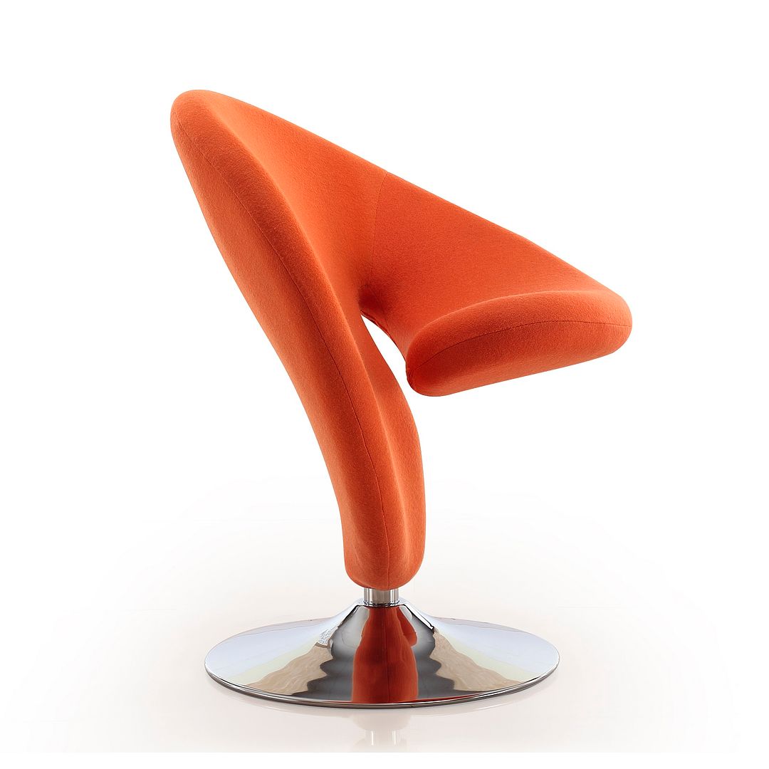Manhattan Comfort Curl Orange & Polished Chrome Wool Blend Swivel Accent Chair