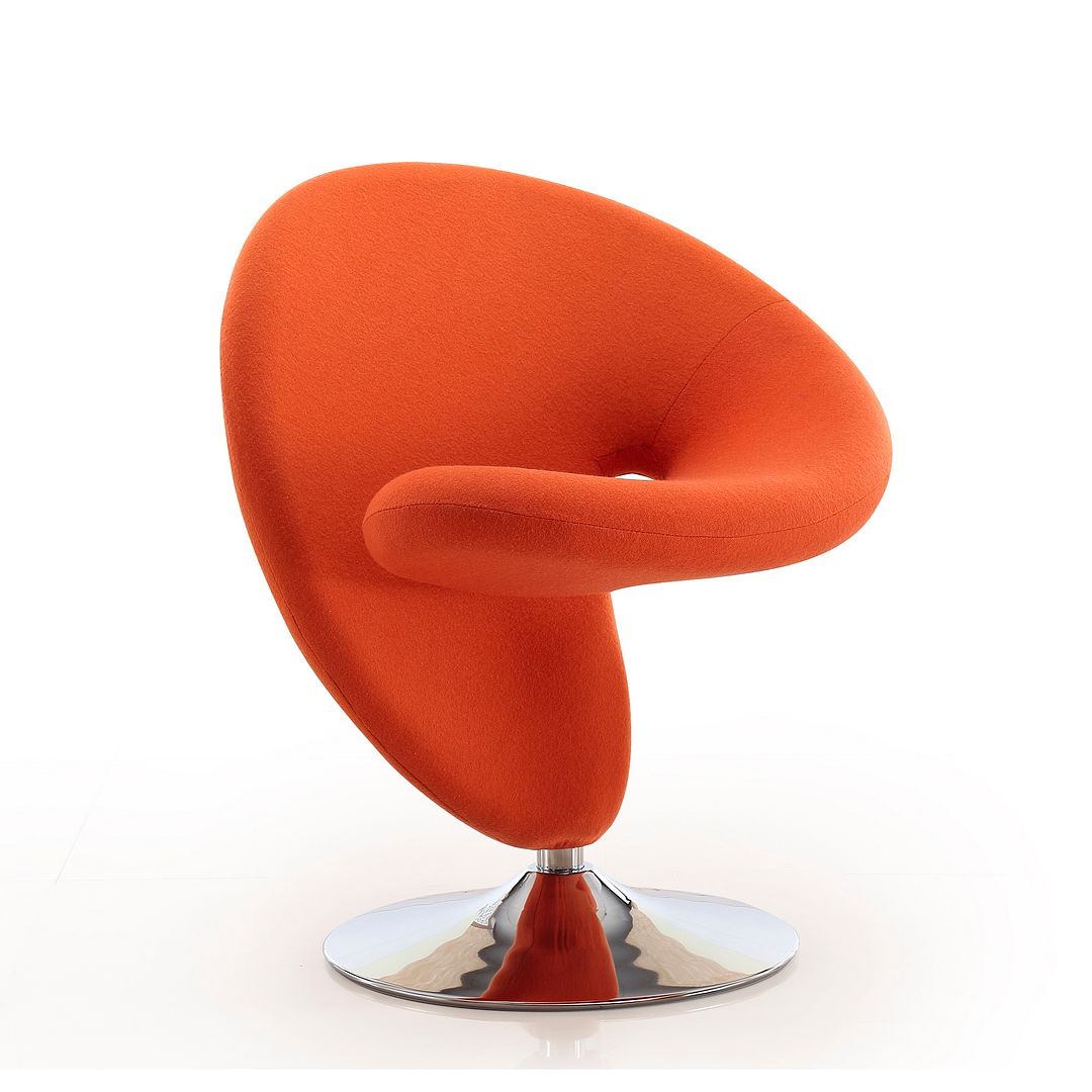 Manhattan Comfort Curl Orange & Polished Chrome Wool Blend Swivel Accent Chair