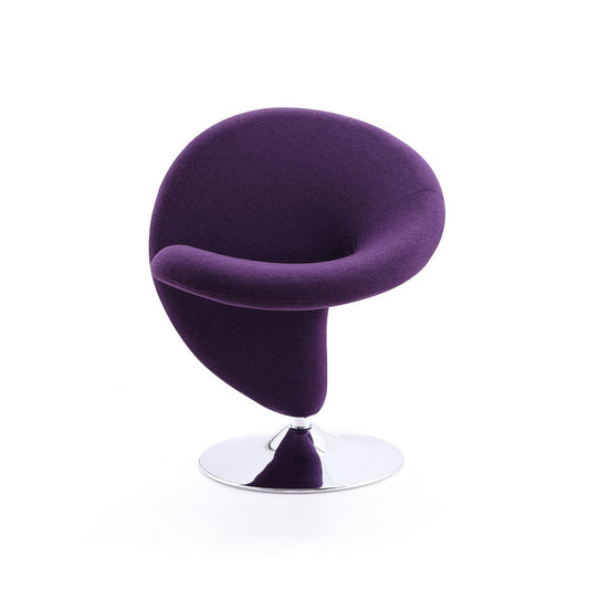 Manhattan Comfort Curl Purple & Polished Chrome Wool Blend Swivel Accent Chair