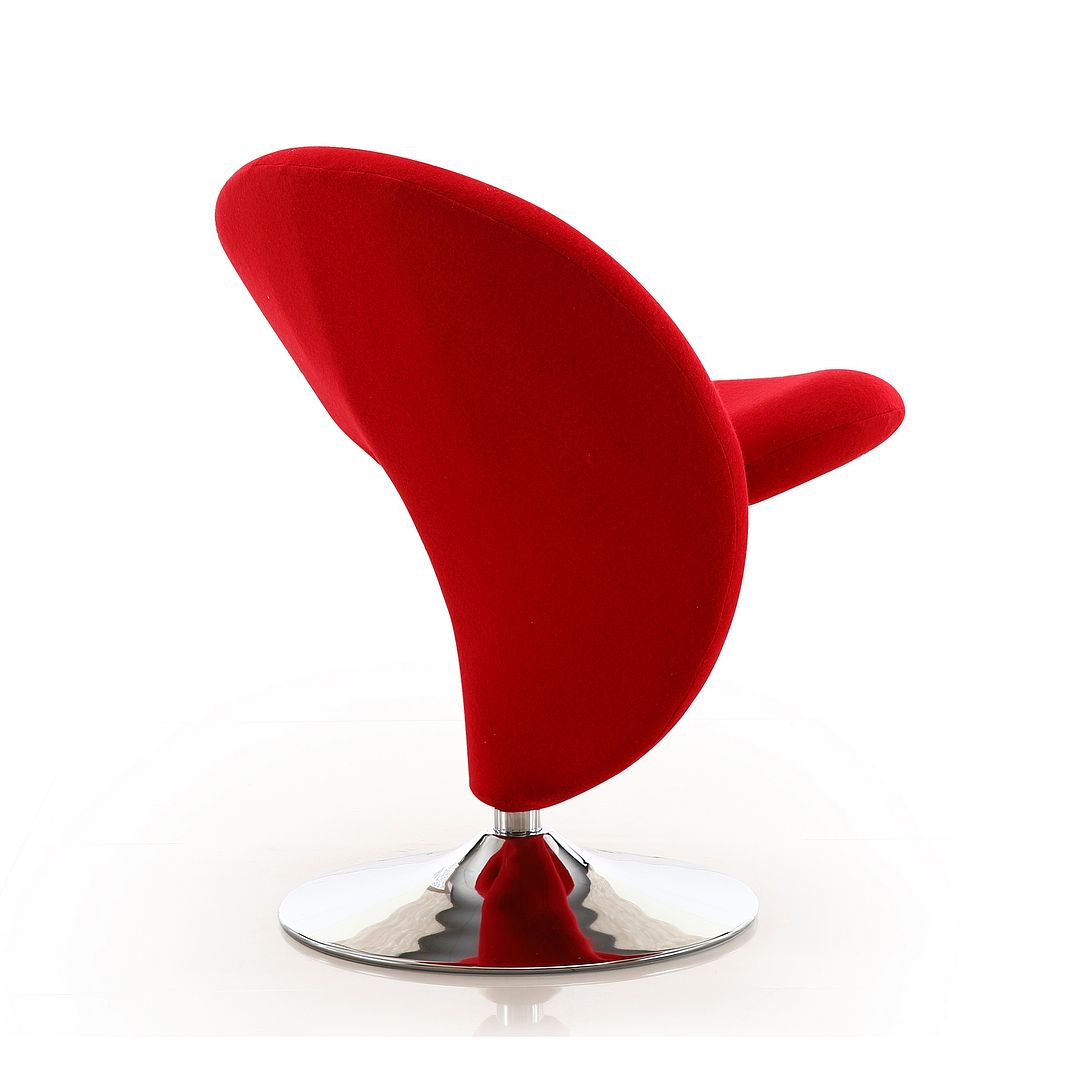 Manhattan Comfort Curl Red & Polished Chrome Wool Blend Swivel Accent Chair