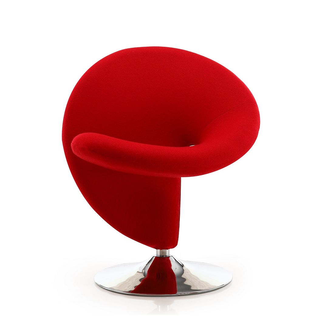 Manhattan Comfort Curl Red & Polished Chrome Wool Blend Swivel Accent Chair