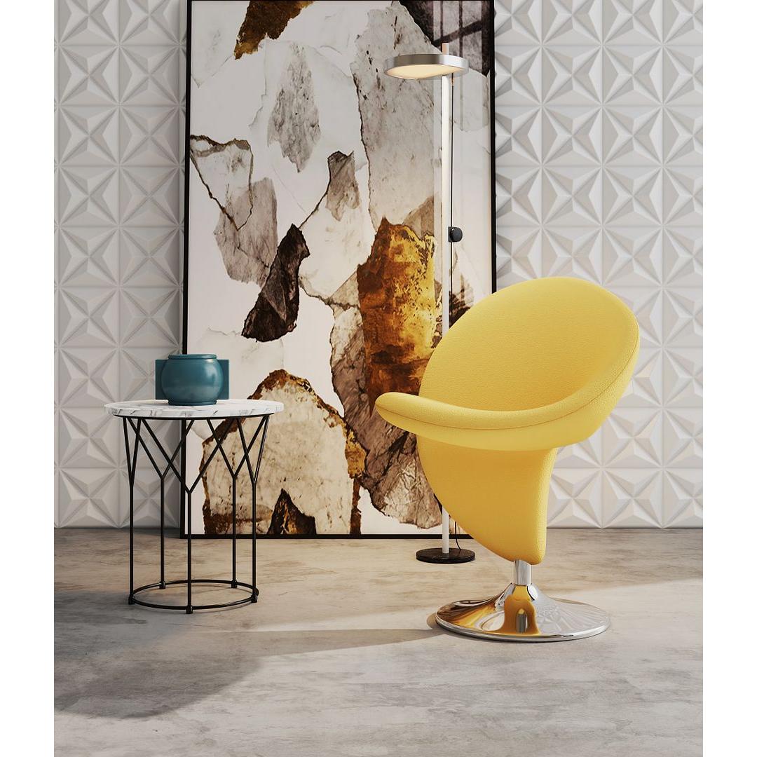 Manhattan Comfort Curl Yellow & Polished Chrome Wool Blend Swivel Accent Chair