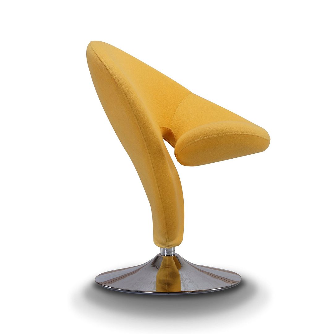 Manhattan Comfort Curl Yellow & Polished Chrome Wool Blend Swivel Accent Chair
