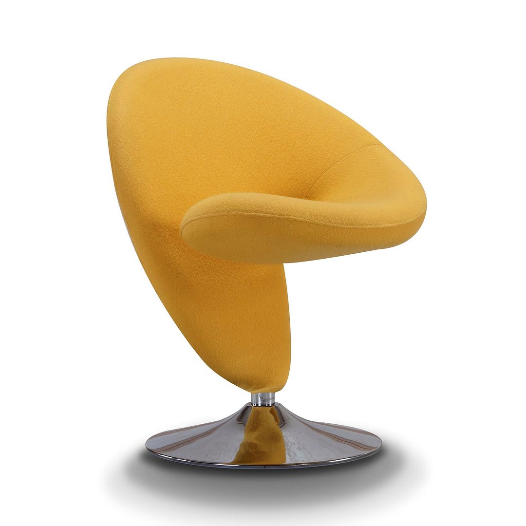 Manhattan Comfort Curl Yellow & Polished Chrome Wool Blend Swivel Accent Chair