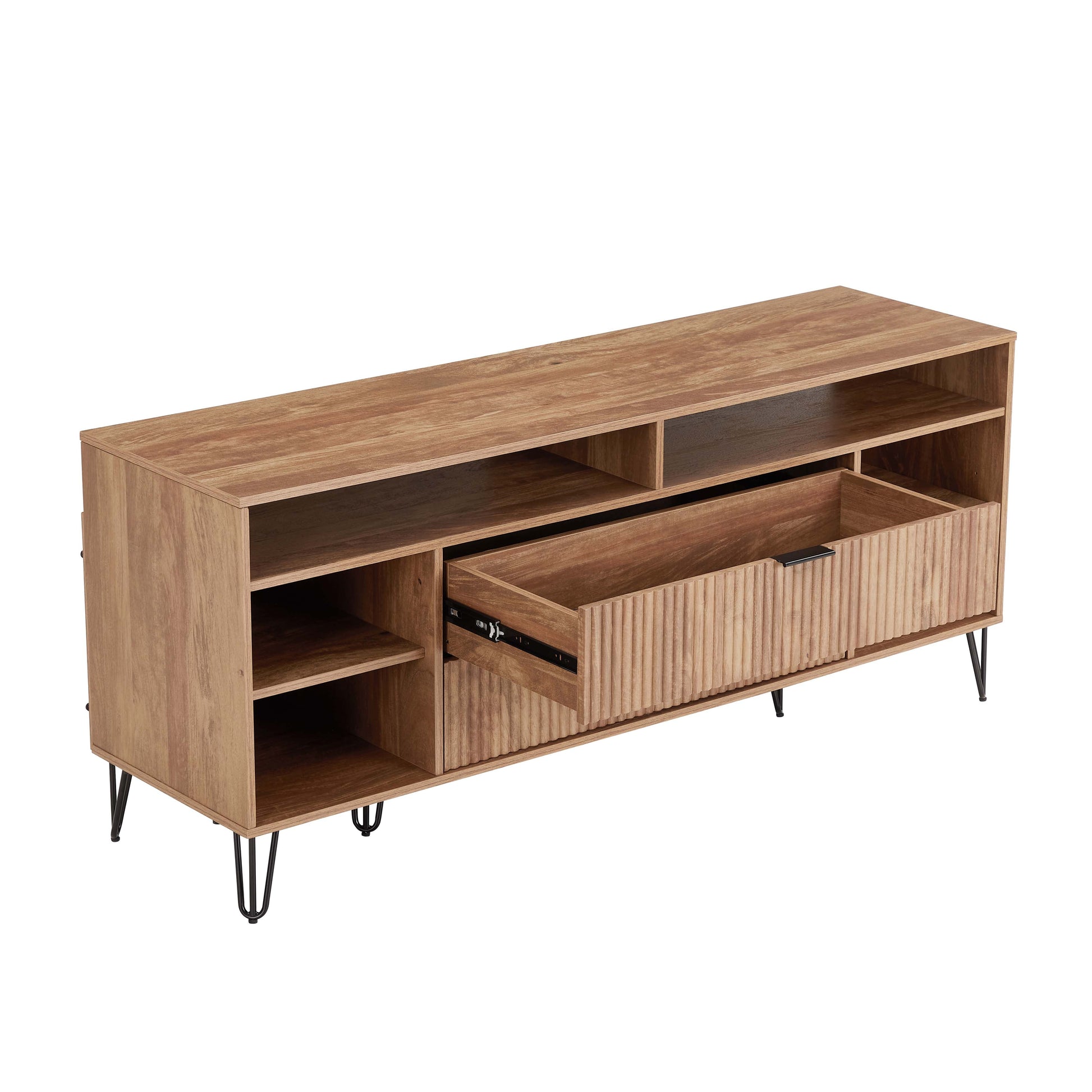 Manhattan Comfort DUMBO 63" Golden Brown Mid-Century Modern TV Stand With 6 Shelves & 2 Drawers