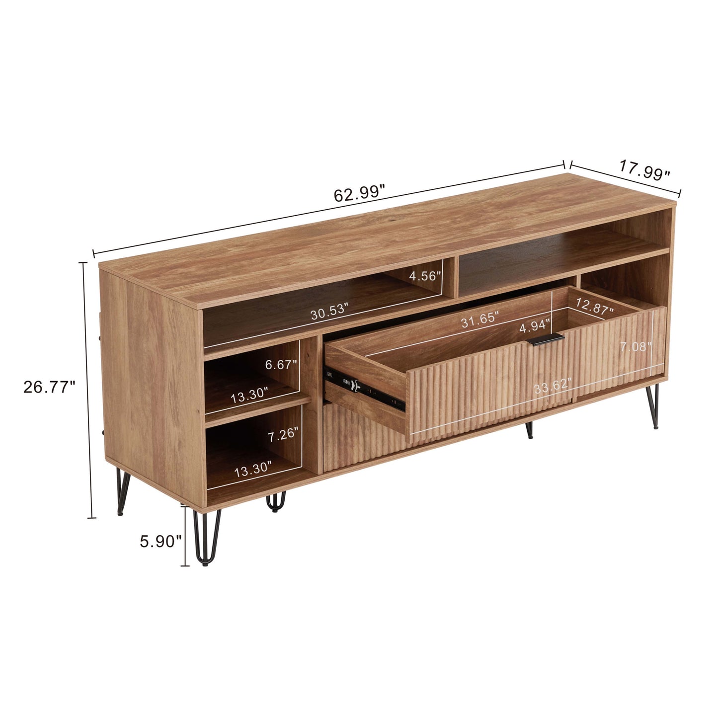 Manhattan Comfort DUMBO 63" Golden Brown Mid-Century Modern TV Stand With 6 Shelves & 2 Drawers