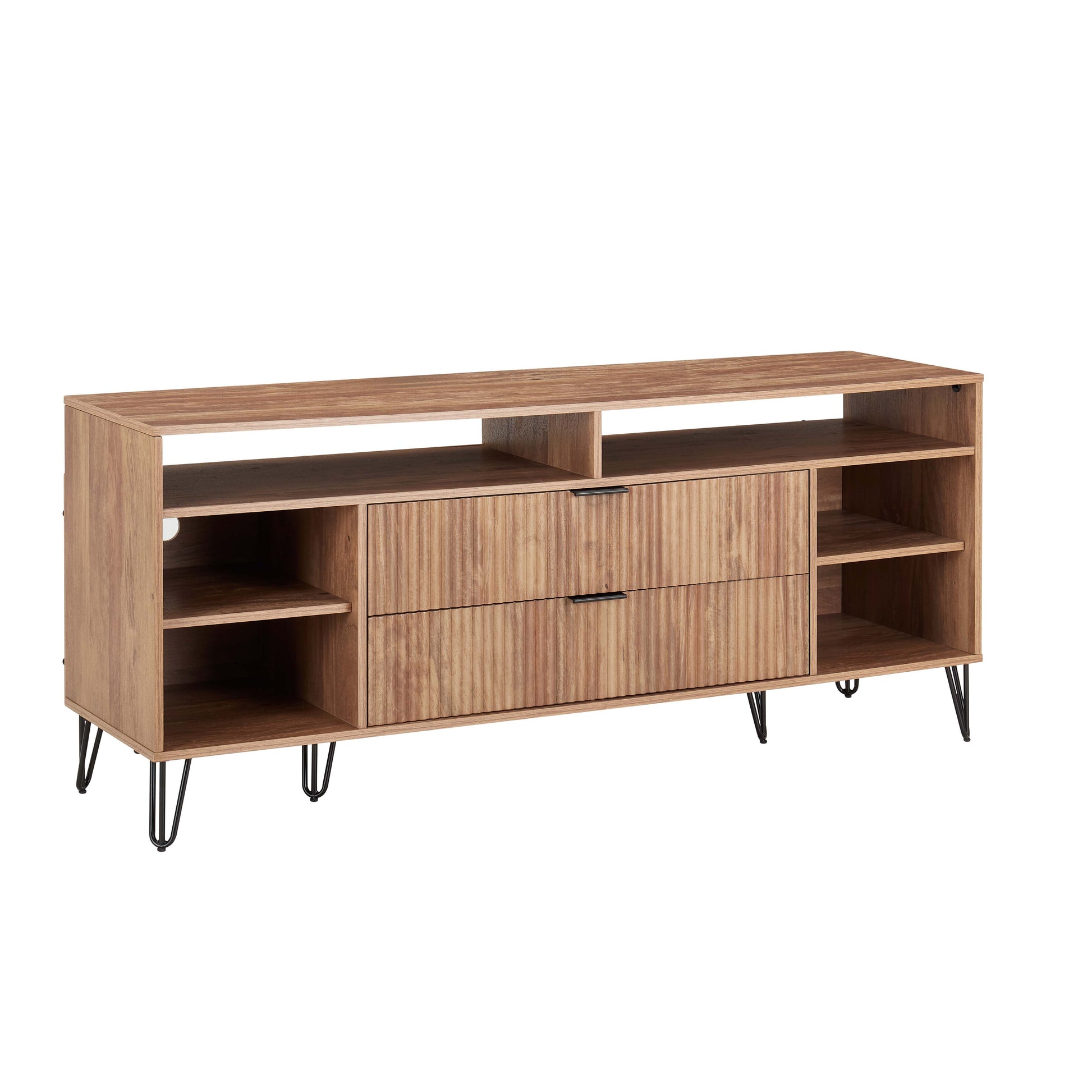 Manhattan Comfort DUMBO 63" Golden Brown Mid-Century Modern TV Stand With 6 Shelves & 2 Drawers