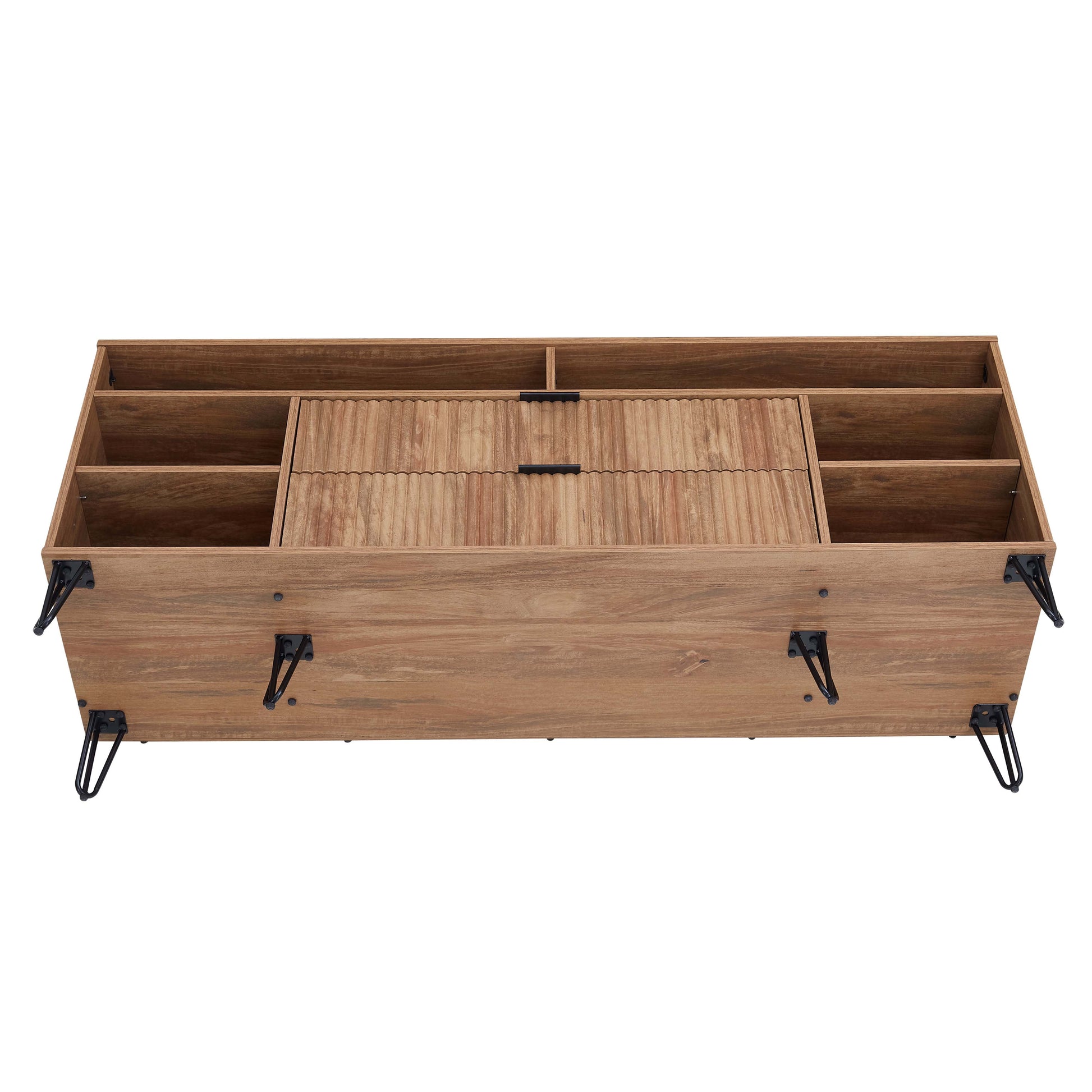 Manhattan Comfort DUMBO 63" Golden Brown Mid-Century Modern TV Stand With 6 Shelves & 2 Drawers