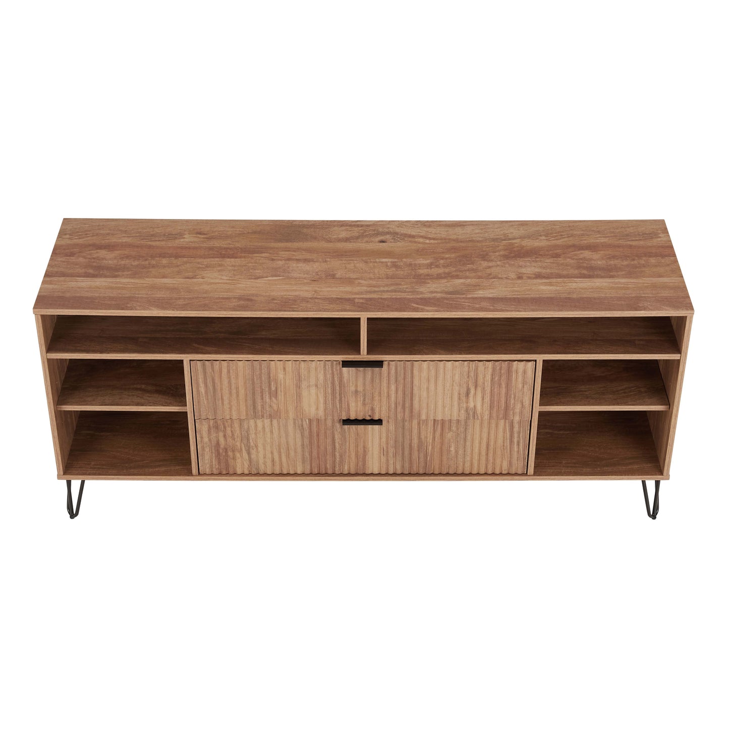 Manhattan Comfort DUMBO 63" Golden Brown Mid-Century Modern TV Stand With 6 Shelves & 2 Drawers