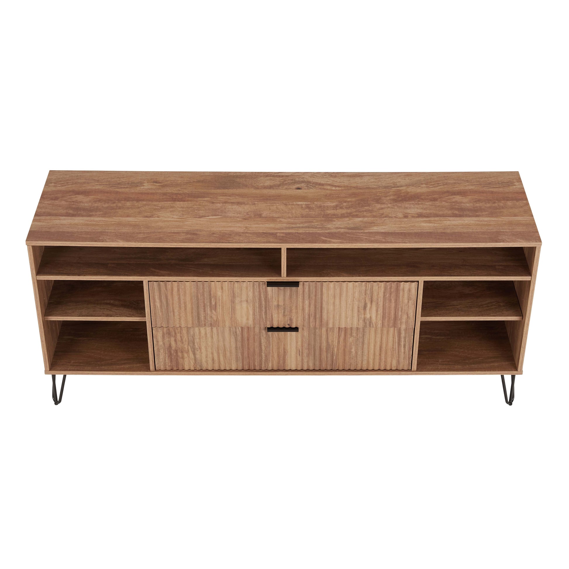 Manhattan Comfort DUMBO 63" Golden Brown Mid-Century Modern TV Stand With 6 Shelves & 2 Drawers